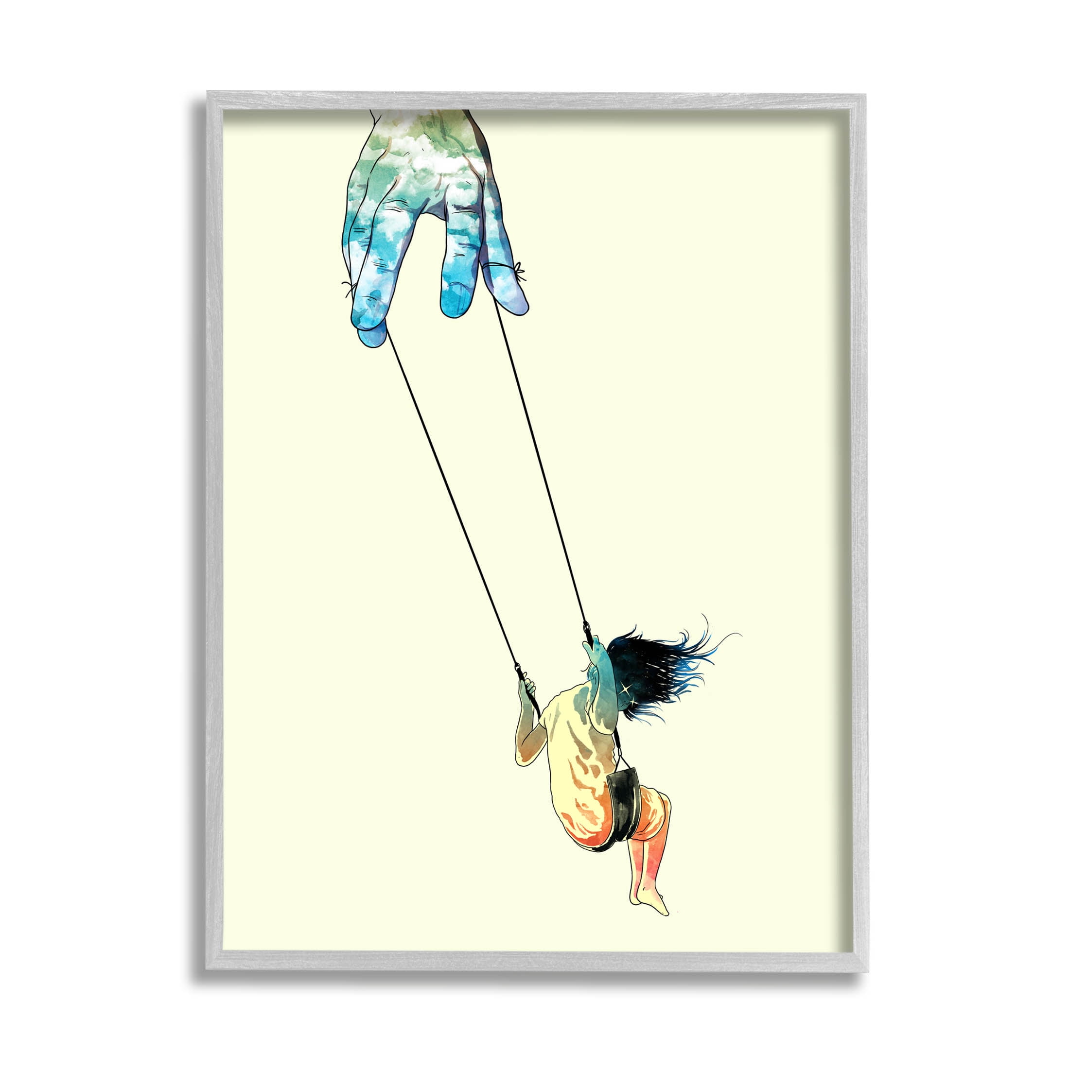 Stupell Industries Imaginative Marionette Girl On Swing Graphic Art Gray Framed Art Print Wall Art, Design by Matheus Lopes Castro