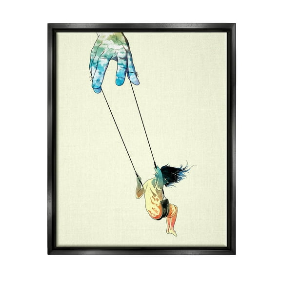 Stupell Industries Imaginative Marionette Girl On Swing Graphic Art Jet Black Floating Framed Canvas Print Wall Art, Design by Matheus Lopes Castro