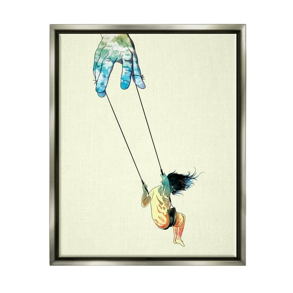Stupell Industries Imaginative Marionette Girl On Swing Graphic Art Luster Gray Floating Framed Canvas Print Wall Art, Design by Matheus Lopes Castro
