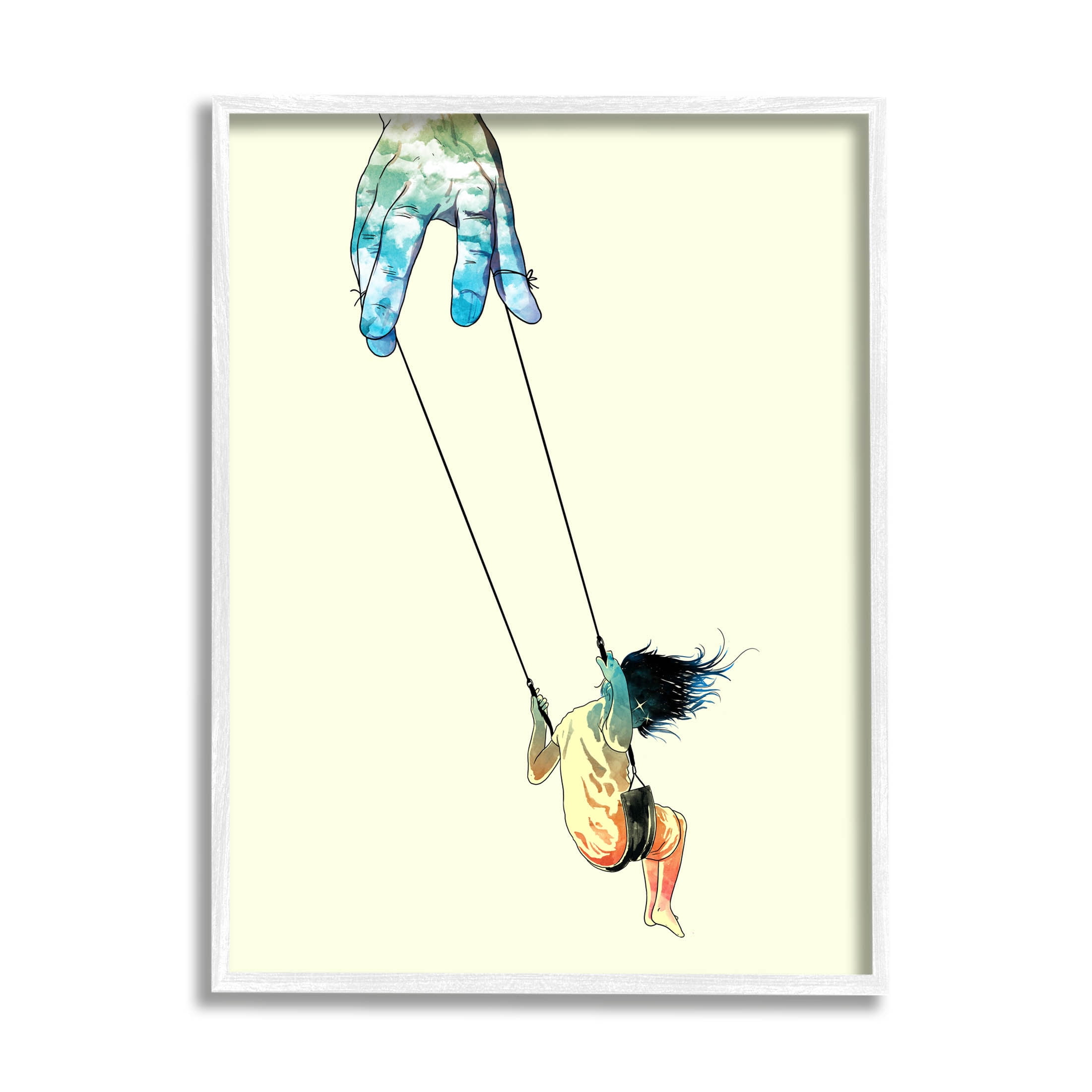 Stupell Industries Imaginative Marionette Girl On Swing Graphic Art White Framed Art Print Wall Art, Design by Matheus Lopes Castro