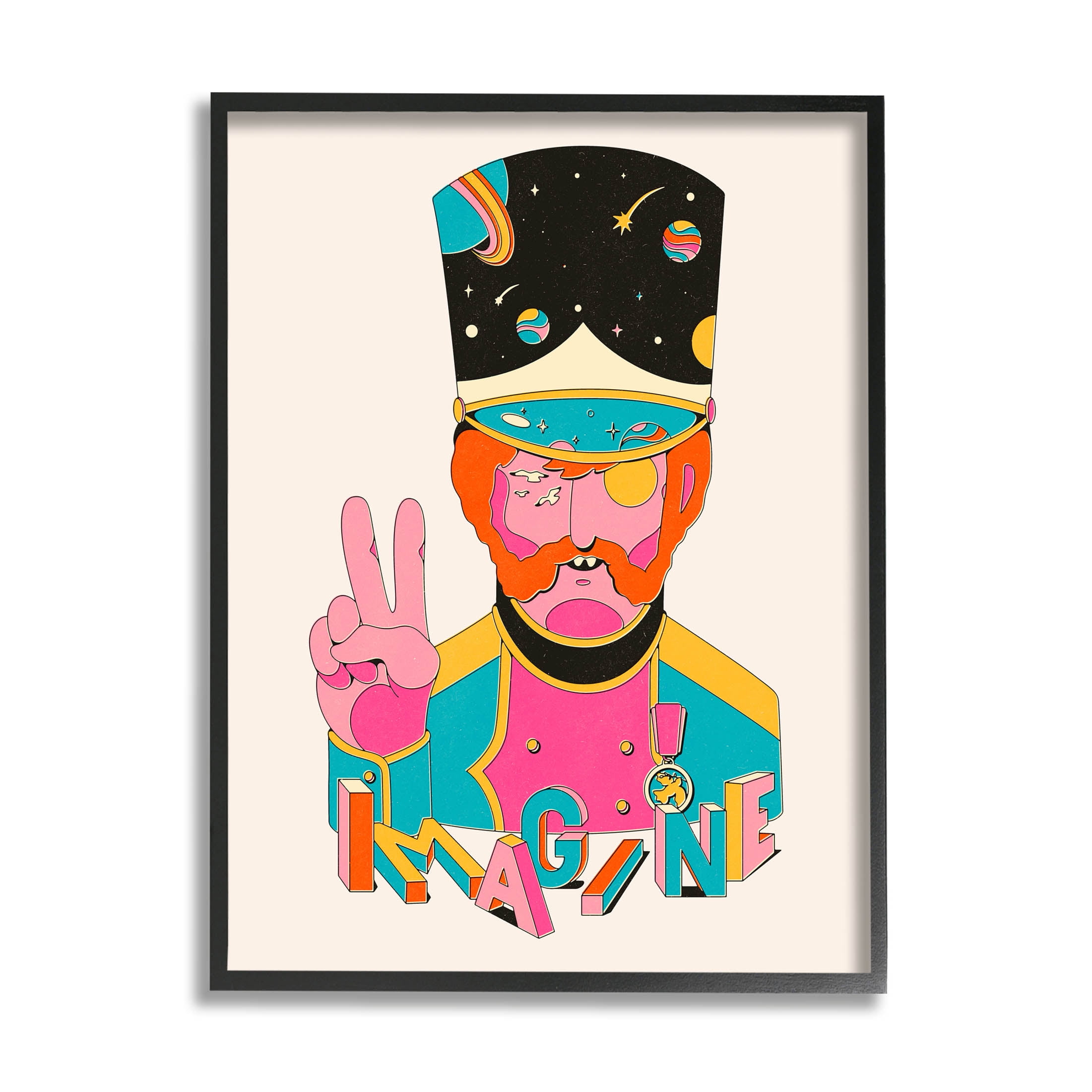 Stupell Industries Imagine Abstract Retro Peace Sign Graphic Art Black Framed Art Print Wall Art, Design by Matheus Lopes Castro