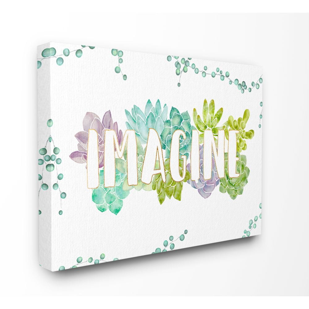 Stupell Industries Imagine Succulent Flowers Green Purple Watercolor Painting Canvas Wall Art by Ziwei Li