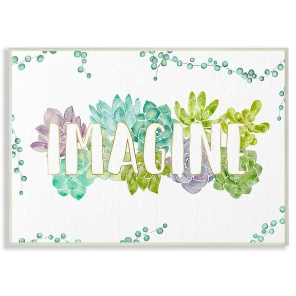 Stupell Industries Imagine Succulent Flowers Green Purple Watercolor Painting Wall Plaque by Ziwei Li