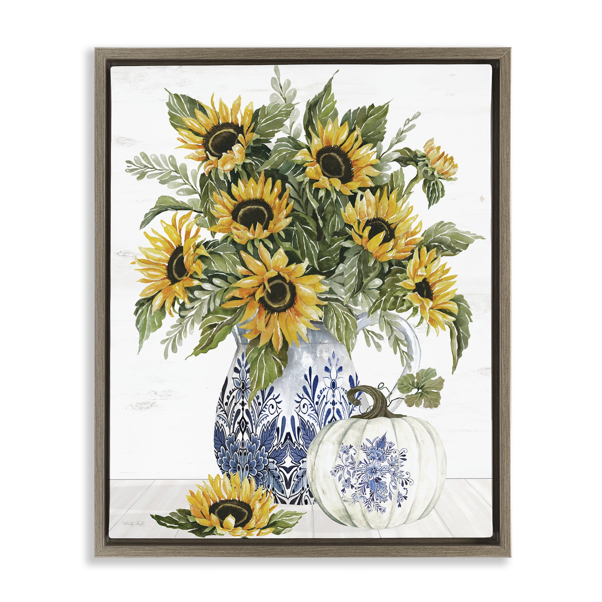 Stupell Industries Imperial Autumn Sunflowers Brown Framed Floater Canvas Wall Art, design by Cindy Jacobs