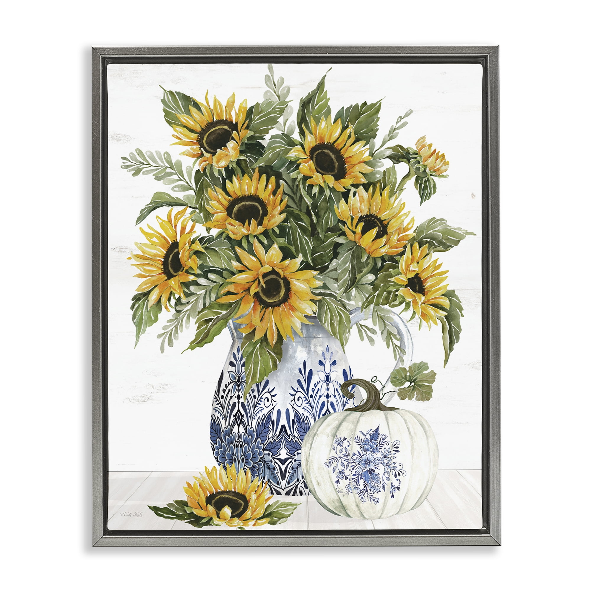 Stupell Industries Imperial Autumn Sunflowers Gray Framed Floater Canvas Wall Art, design by Cindy Jacobs