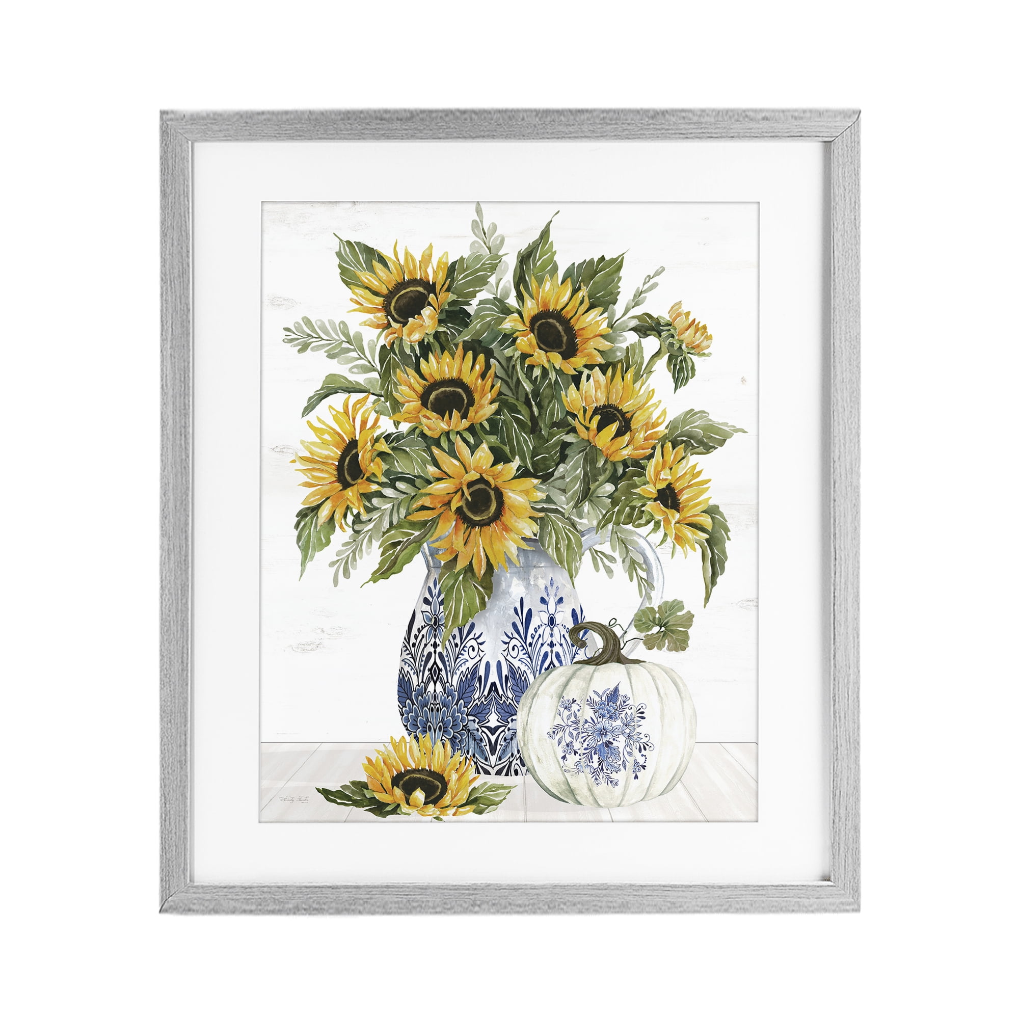 Stupell Industries Imperial Autumn Sunflowers Gray Framed Print Under Glass, design by Cindy Jacobs