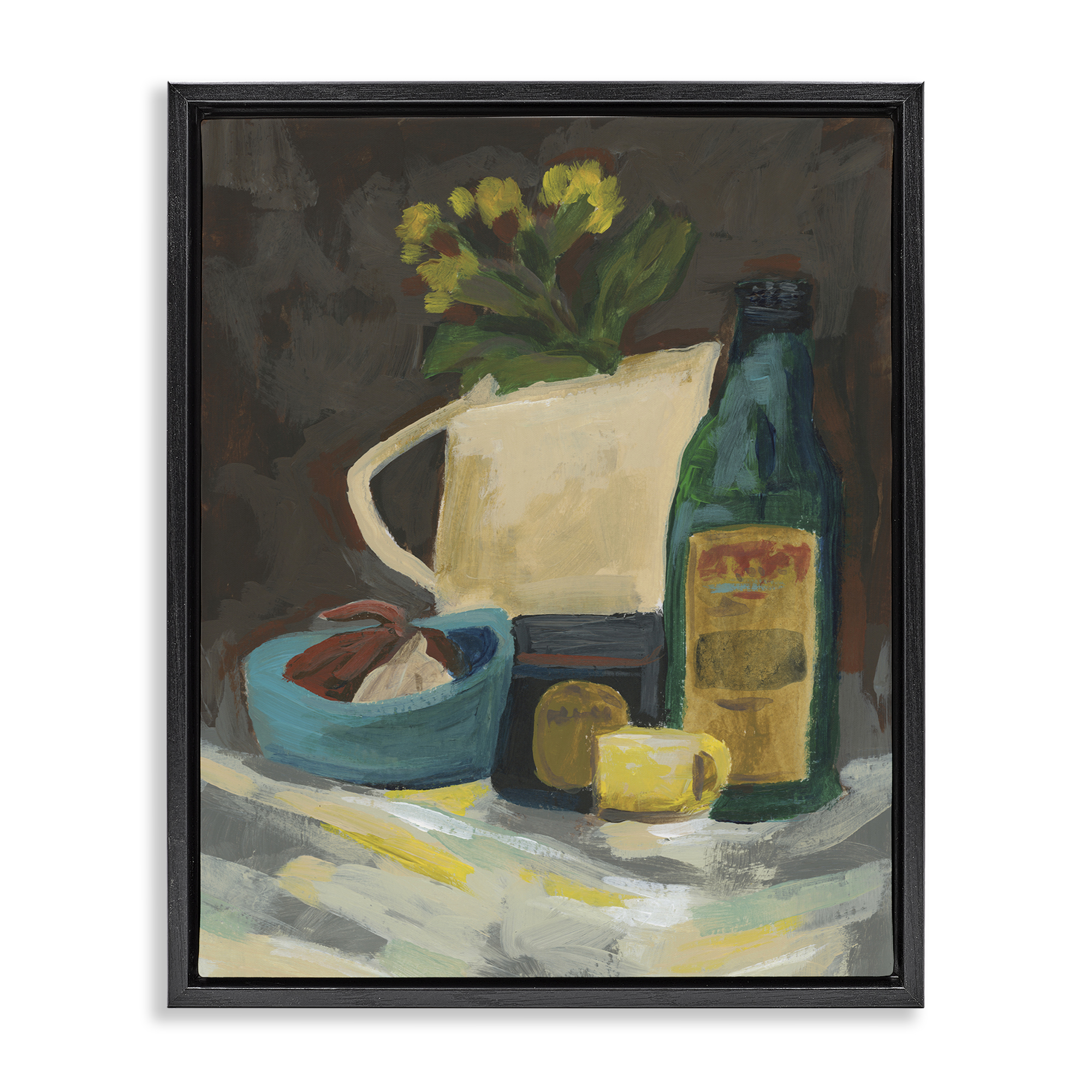 Stupell Industries Impression of Still Life Plants & Flowers Painting Black Floater Framed Canvas Art Print Wall Art, 17 x 21