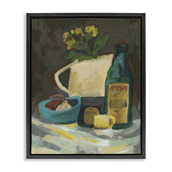 Stupell Industries Impression of Still Life Plants & Flowers Painting Black Floater Framed Canvas Art Print Wall Art, 17 x 21