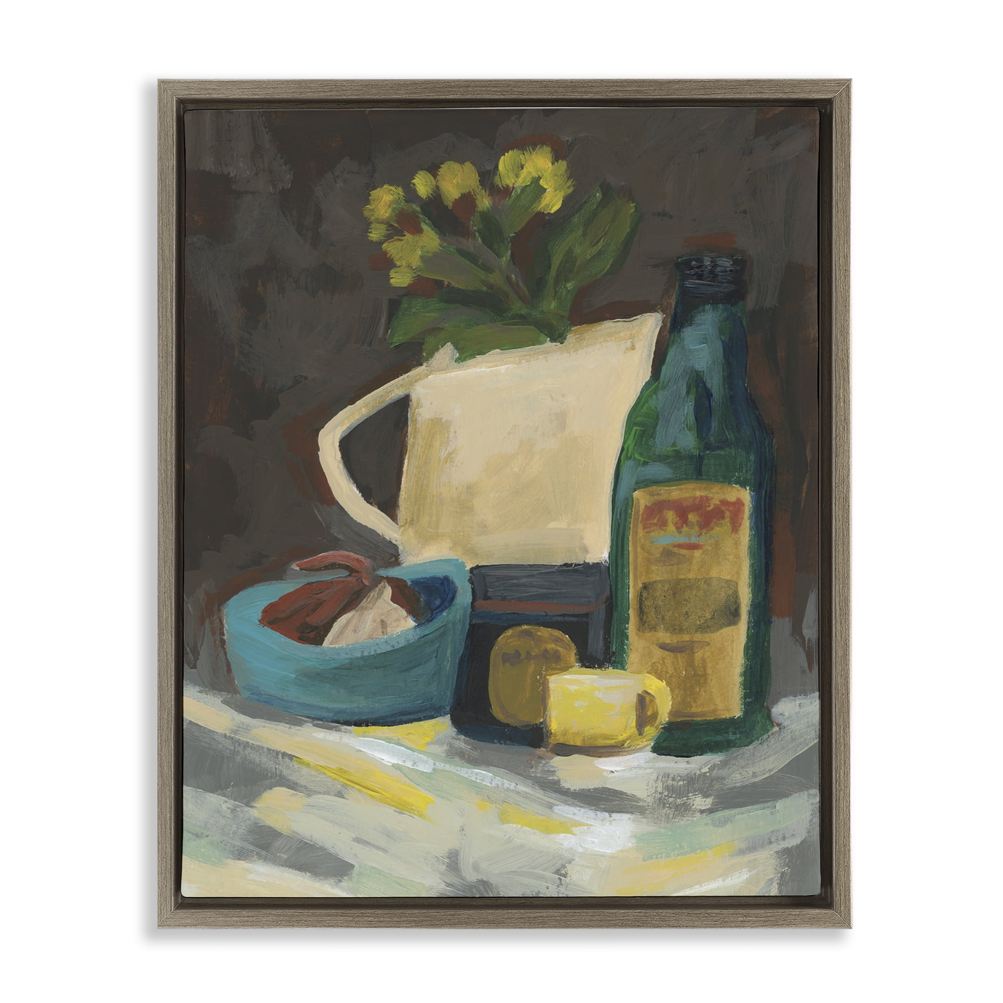 Stupell Industries Impression of Still Life Plants & Flowers Painting Brown Floater Framed Canvas Art Print Wall Art, 25 x 31