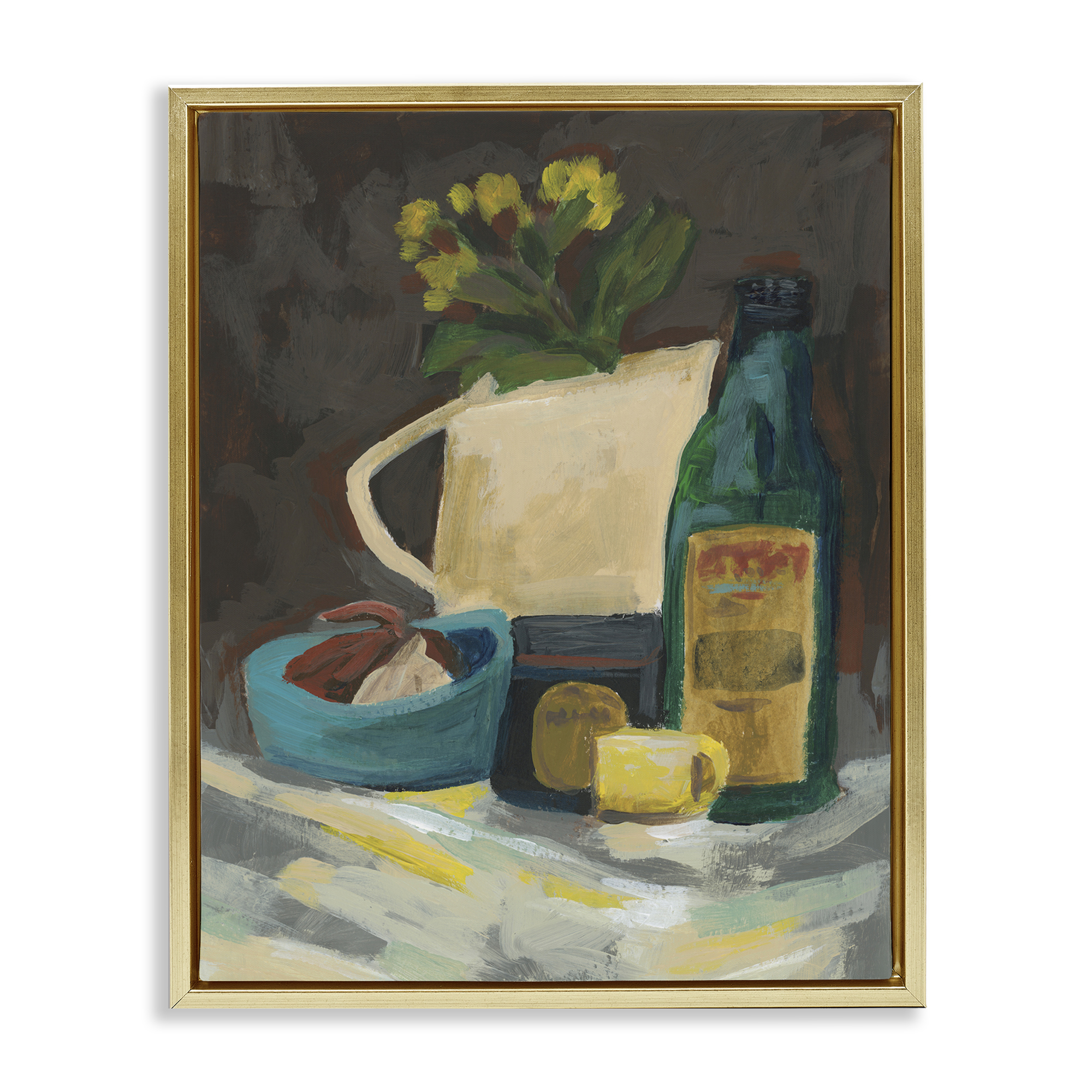 Stupell Industries Impression of Still Life Plants & Flowers Painting Gold Floater Framed Canvas Art Print Wall Art, 25 x 31