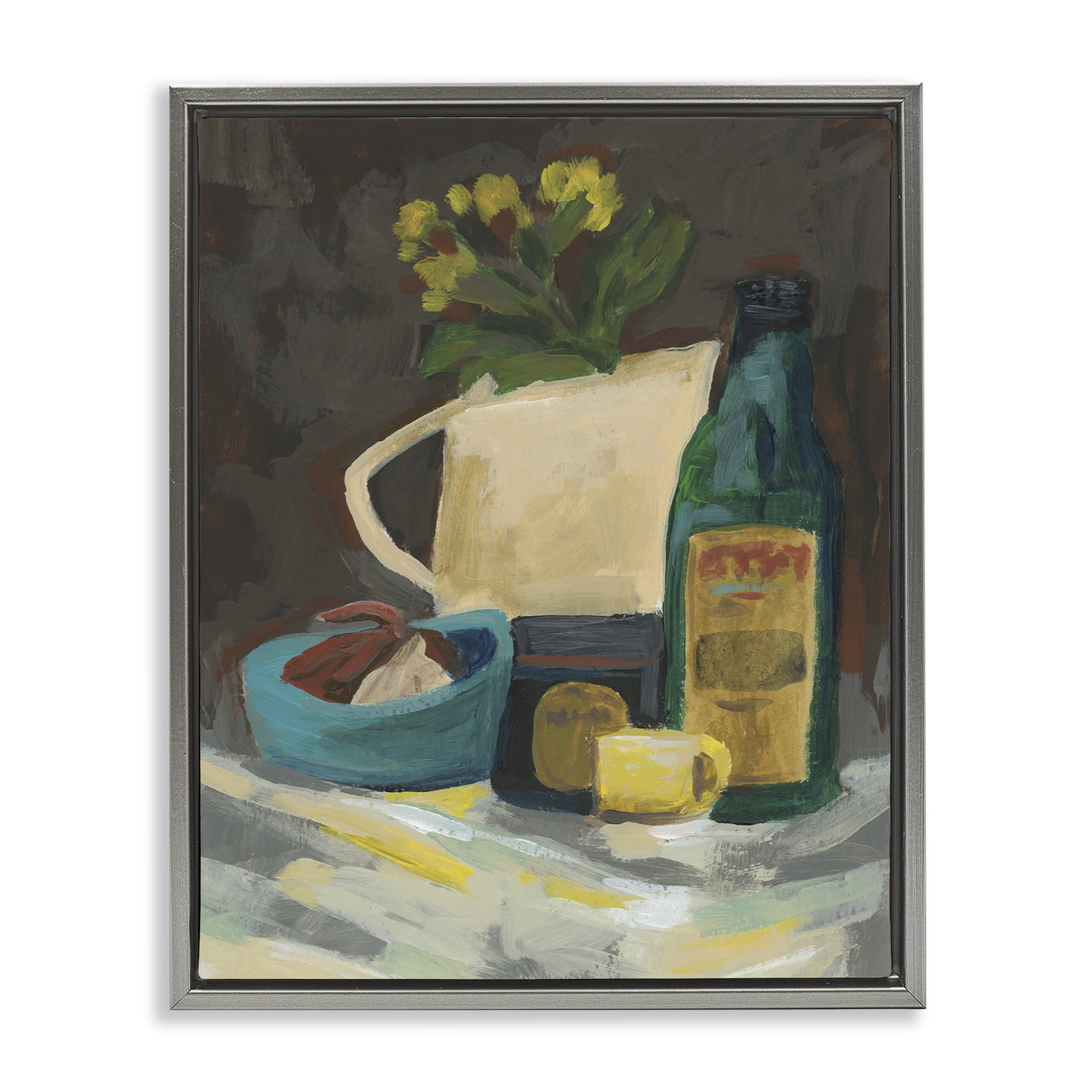 Stupell Industries Impression of Still Life Plants & Flowers Painting Gray Floater Framed Canvas Art Print Wall Art, 17 x 21