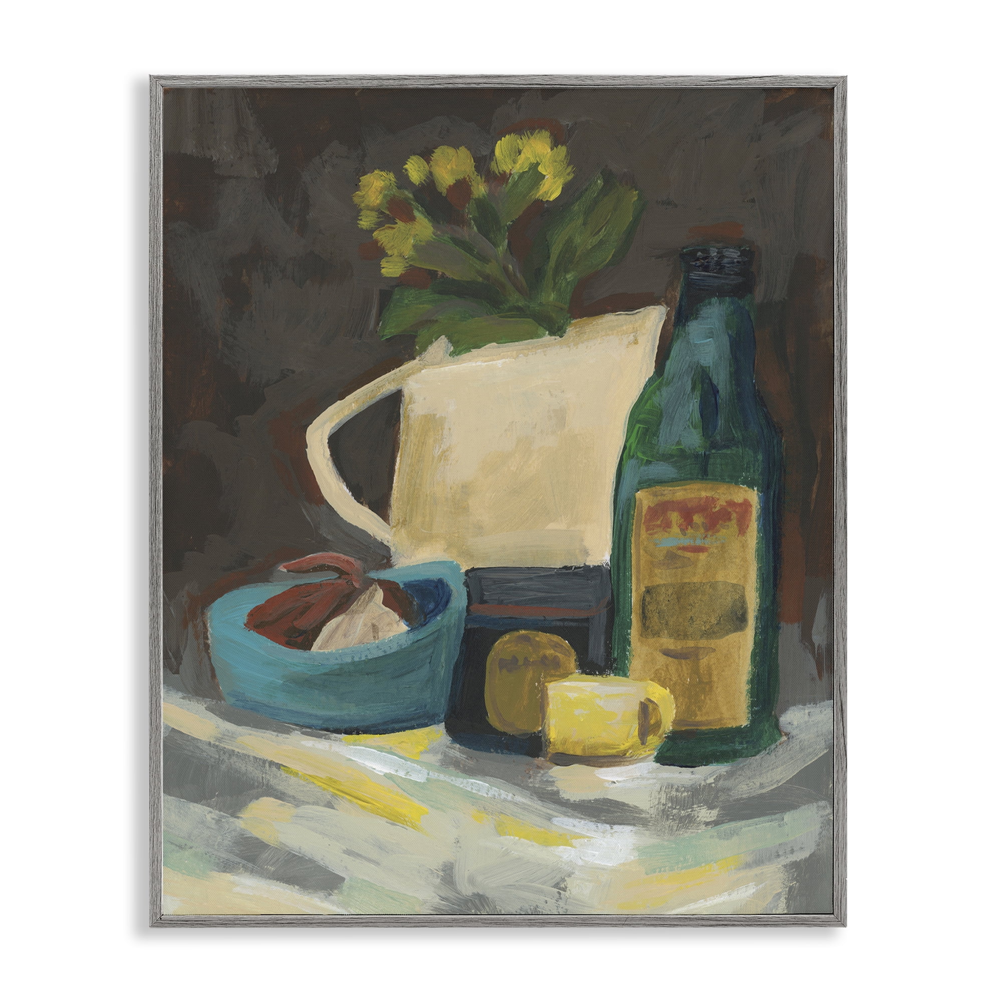 Stupell Industries Impression of Still Life Plants & Flowers Painting Gray Framed Art Print Wall Art, 16 x 20