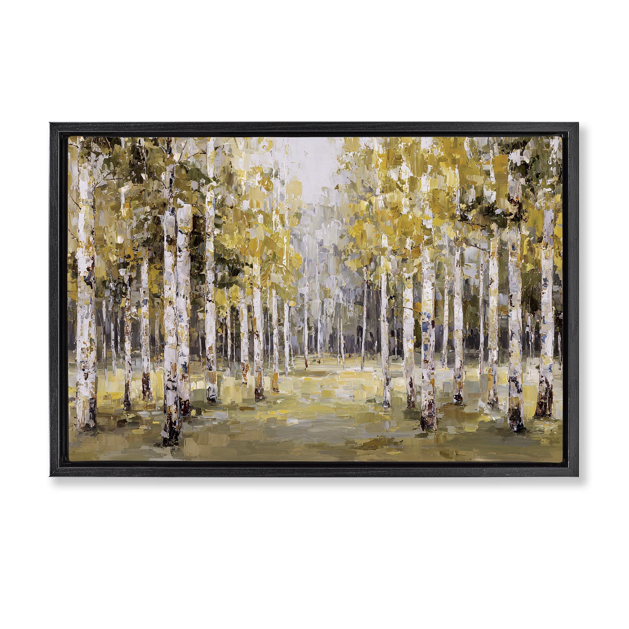 Stupell Industries Impressionist Birch Trees & Fall Leaves Black Framed Floater Canvas Wall Art, design by Jacky Ngan