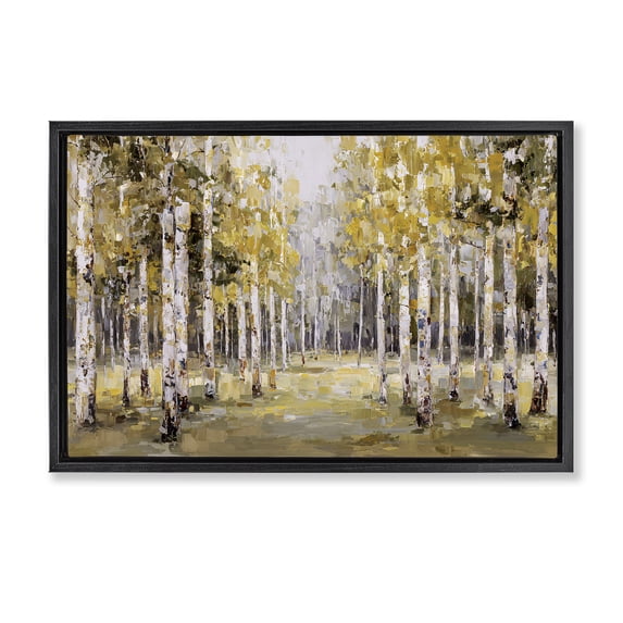 Stupell Industries Traditional Impressionist Birch Trees & Fall Leaves Black Floating Frame Canvas Art, 25 x 17, by Jacky Ngan