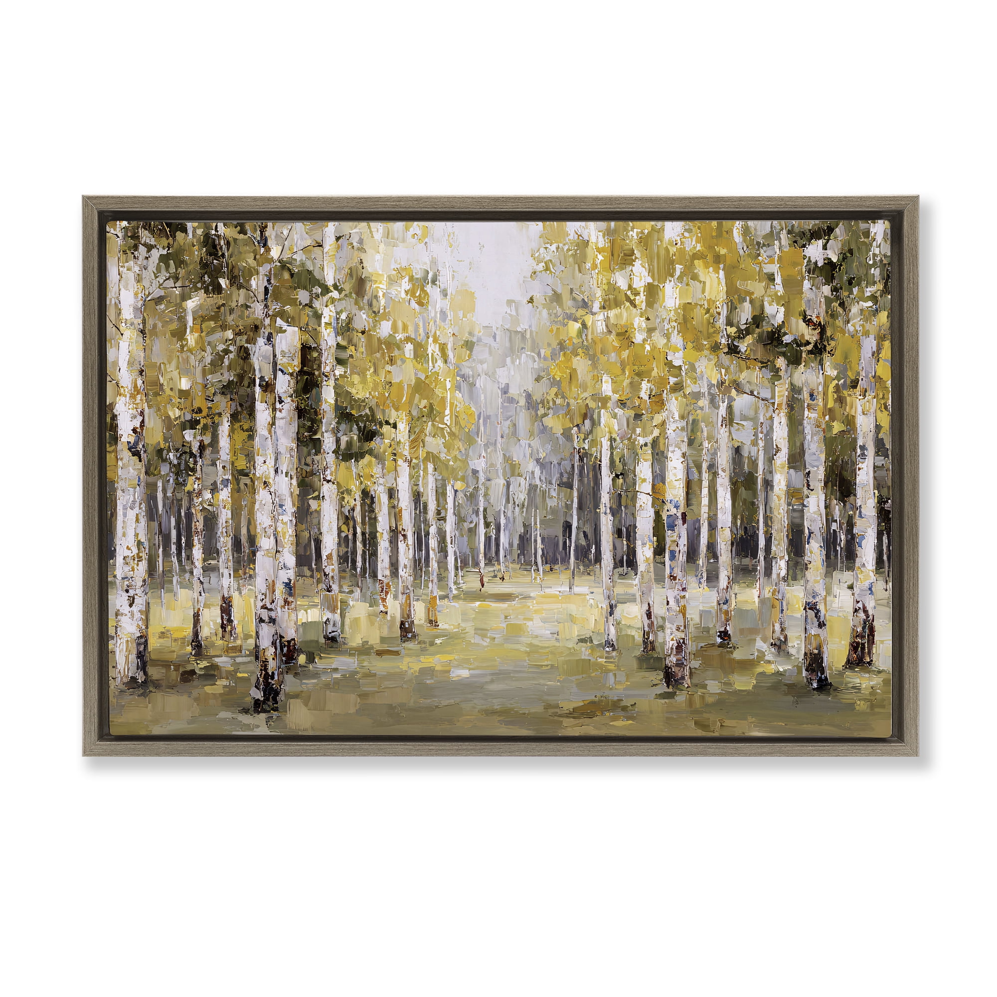 Stupell Industries Impressionist Birch Trees & Fall Leaves Brown Framed Floater Canvas Wall Art, design by Jacky Ngan