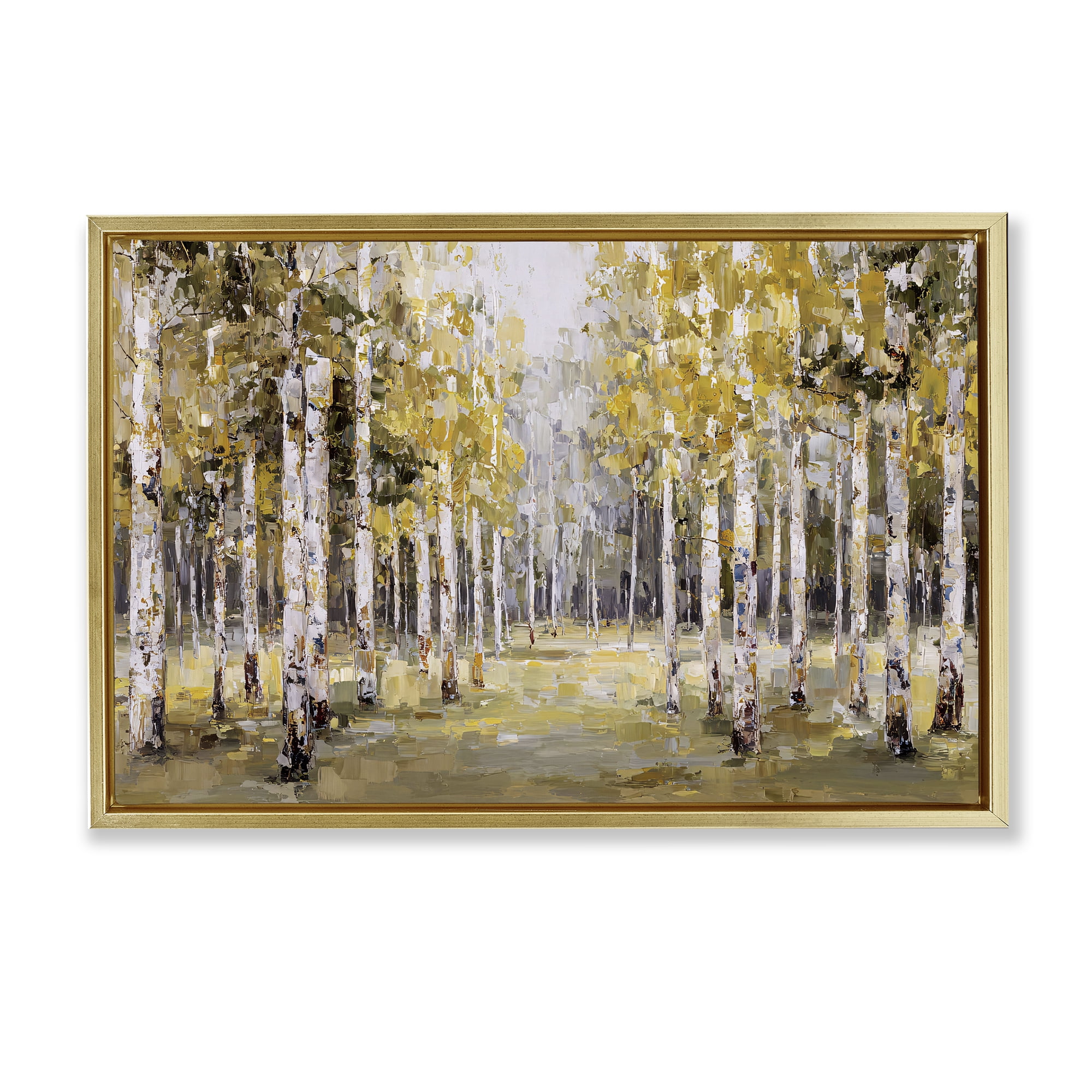 Stupell Industries Impressionist Birch Trees & Fall Leaves Gold Framed Floater Canvas Wall Art, design by Jacky Ngan