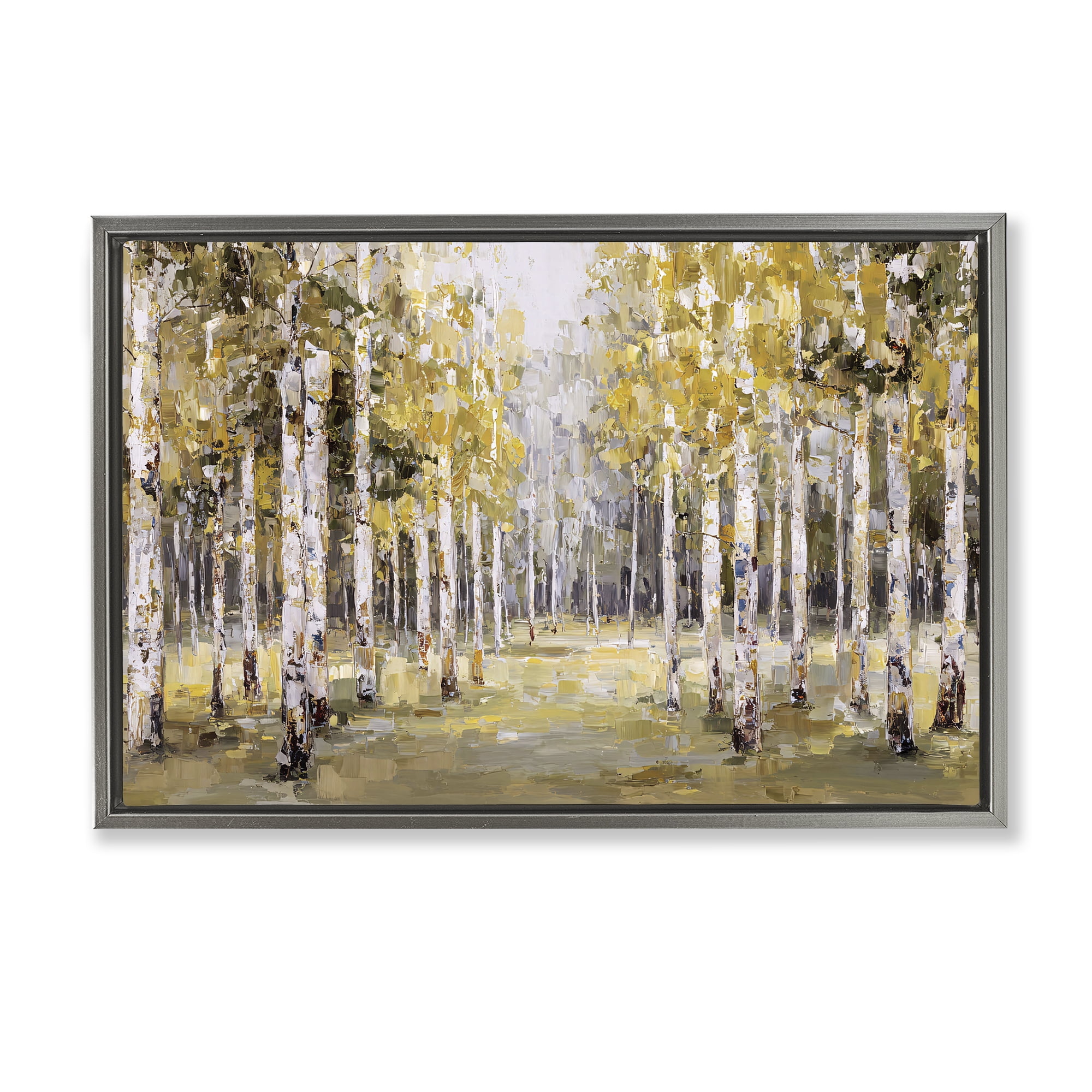 Stupell Industries Impressionist Birch Trees & Fall Leaves Gray Framed Floater Canvas Wall Art, design by Jacky Ngan