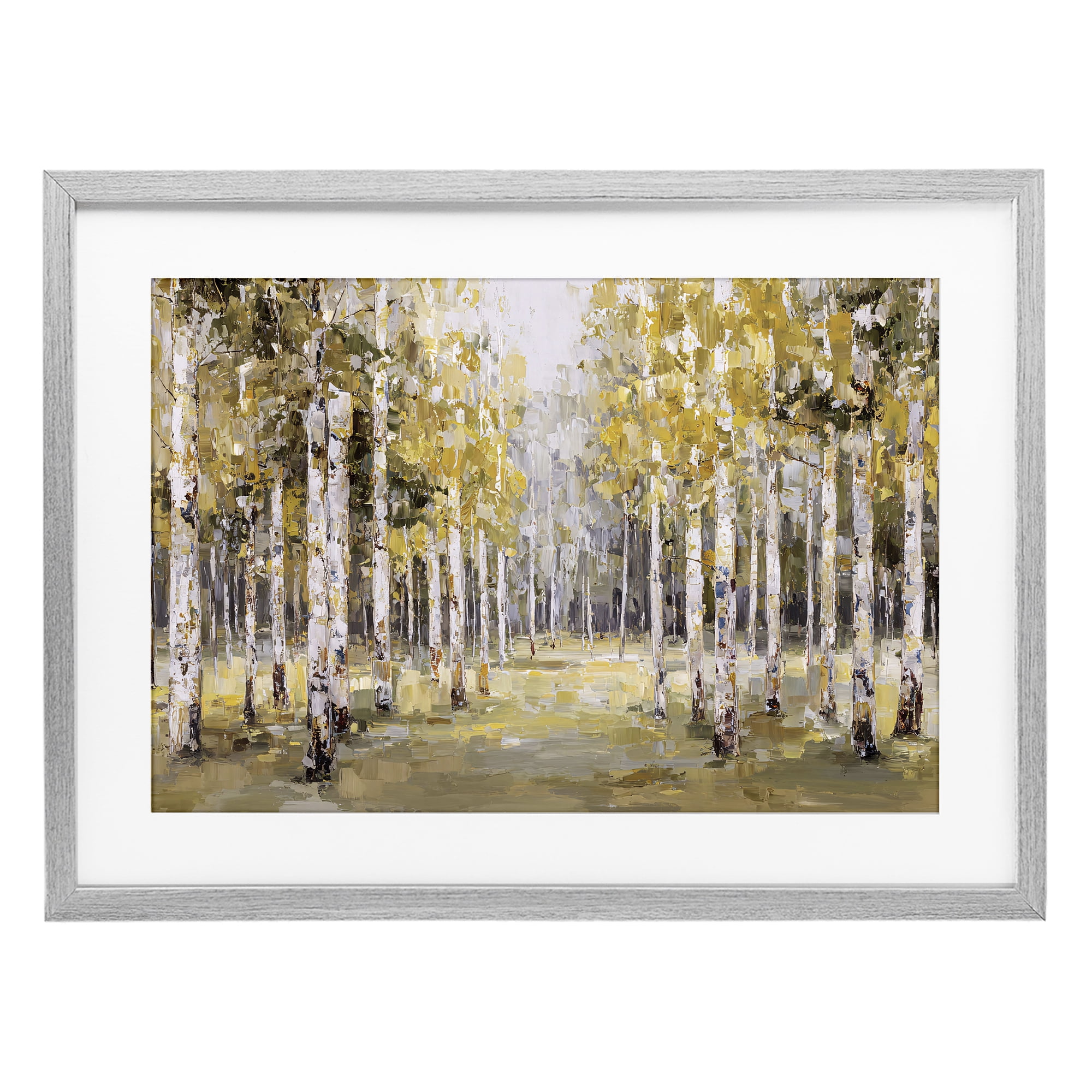 Stupell Industries Impressionist Birch Trees & Fall Leaves Gray Framed Print Under Glass, design by Jacky Ngan