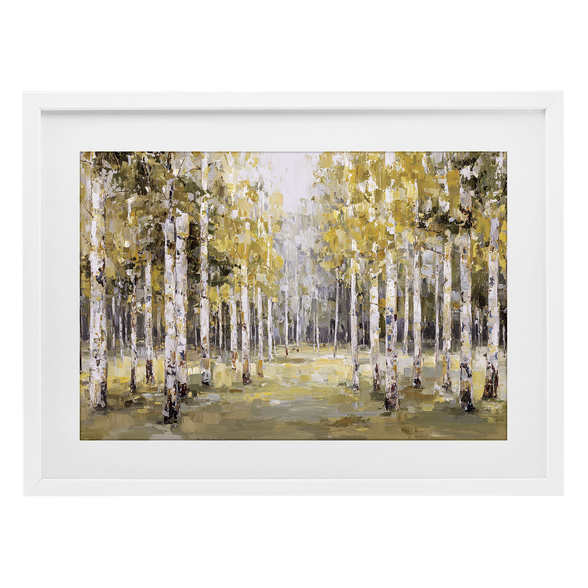 Stupell Industries Impressionist Birch Trees & Fall Leaves White Framed Print Under Glass, design by Jacky Ngan