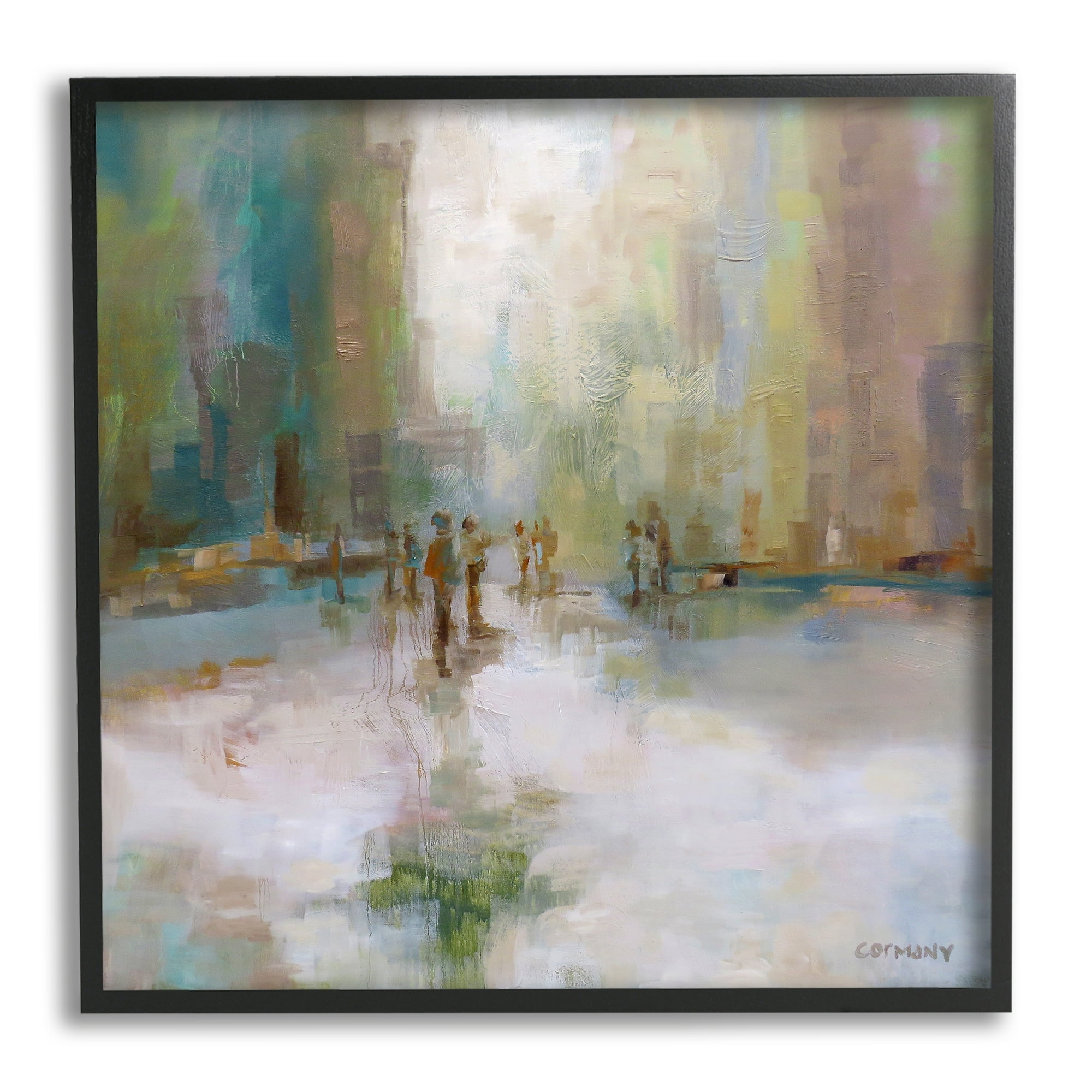 Stupell Industries Impressionist Cityscape Painting Abstract People Street Design Painting Black Framed Art Print Wall Art, Design by Claire Cormany