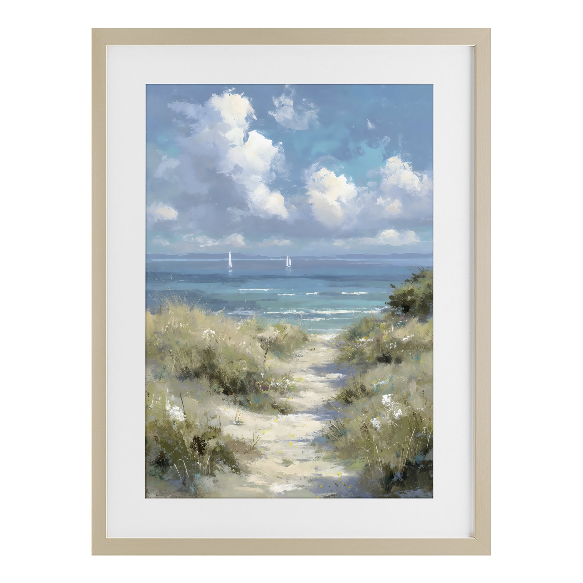 Stupell Industries Impressionist Clouds over Beach Path Birch Framed Print Under Glass, design by Petal Prints Design