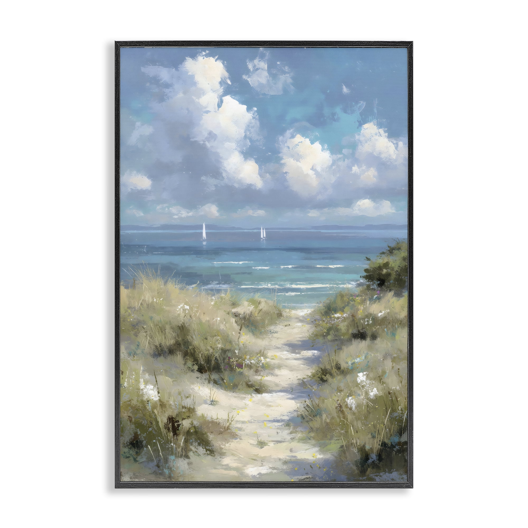 Stupell Industries Impressionist Clouds over Beach Path Black Framed Giclee Art, design by Petal Prints Design
