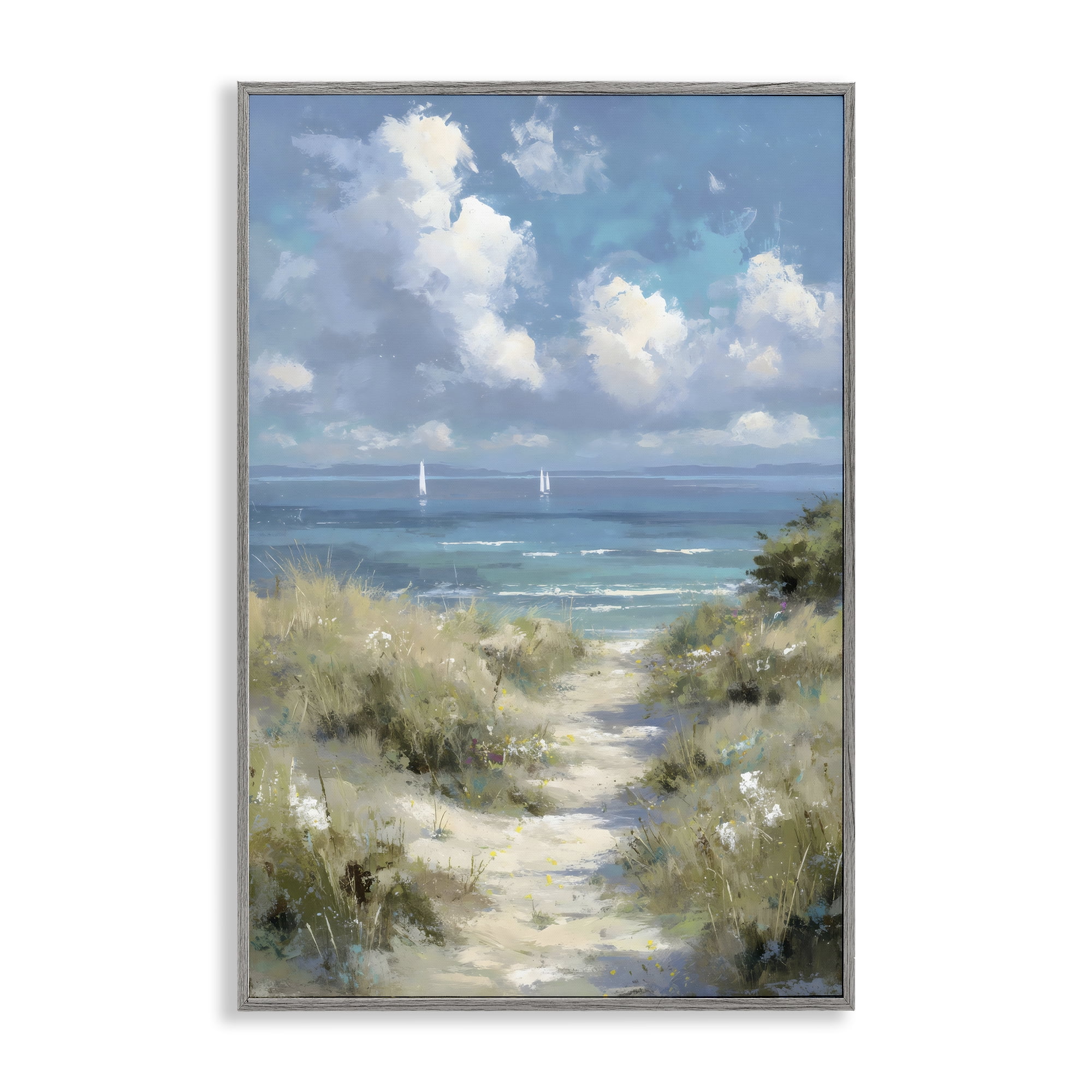 Stupell Industries Impressionist Clouds over Beach Path Gray Framed Giclee Art, design by Petal Prints Design
