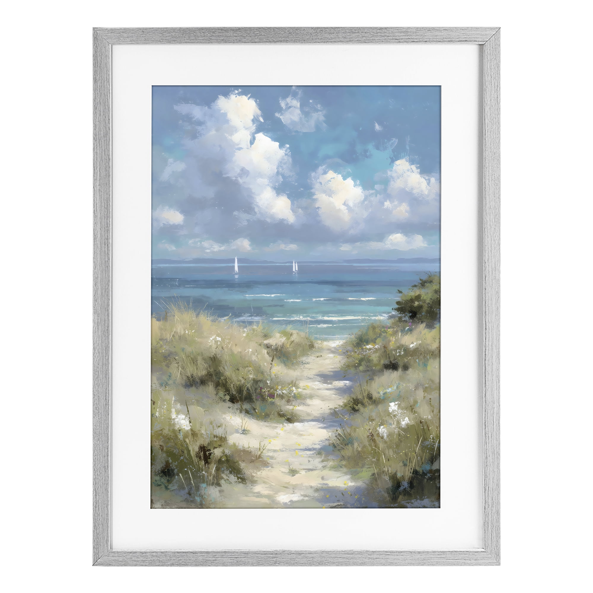 Stupell Industries Impressionist Clouds over Beach Path Gray Framed Print Under Glass, design by Petal Prints Design