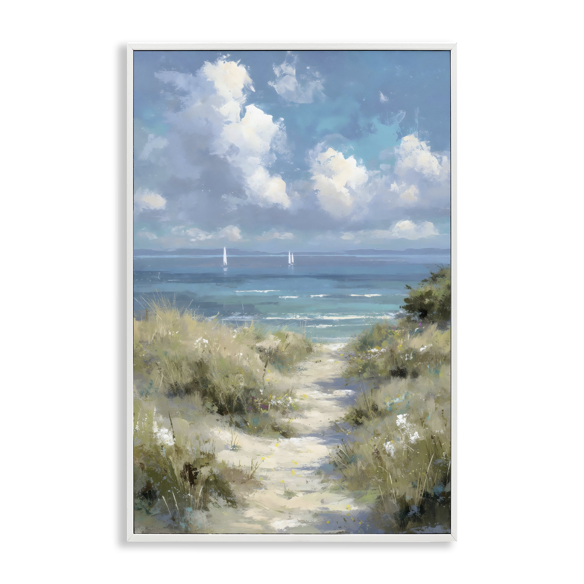 Stupell Industries Impressionist Clouds over Beach Path White Framed Giclee Art, design by Petal Prints Design