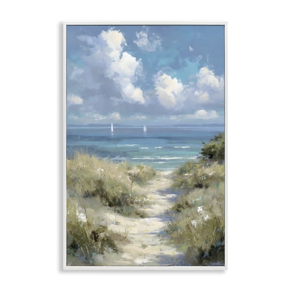 Stupell Industries Coastal Cloudy Sailboat path White Framed Giclee Art, 12 x 18, by Petals Prints Design