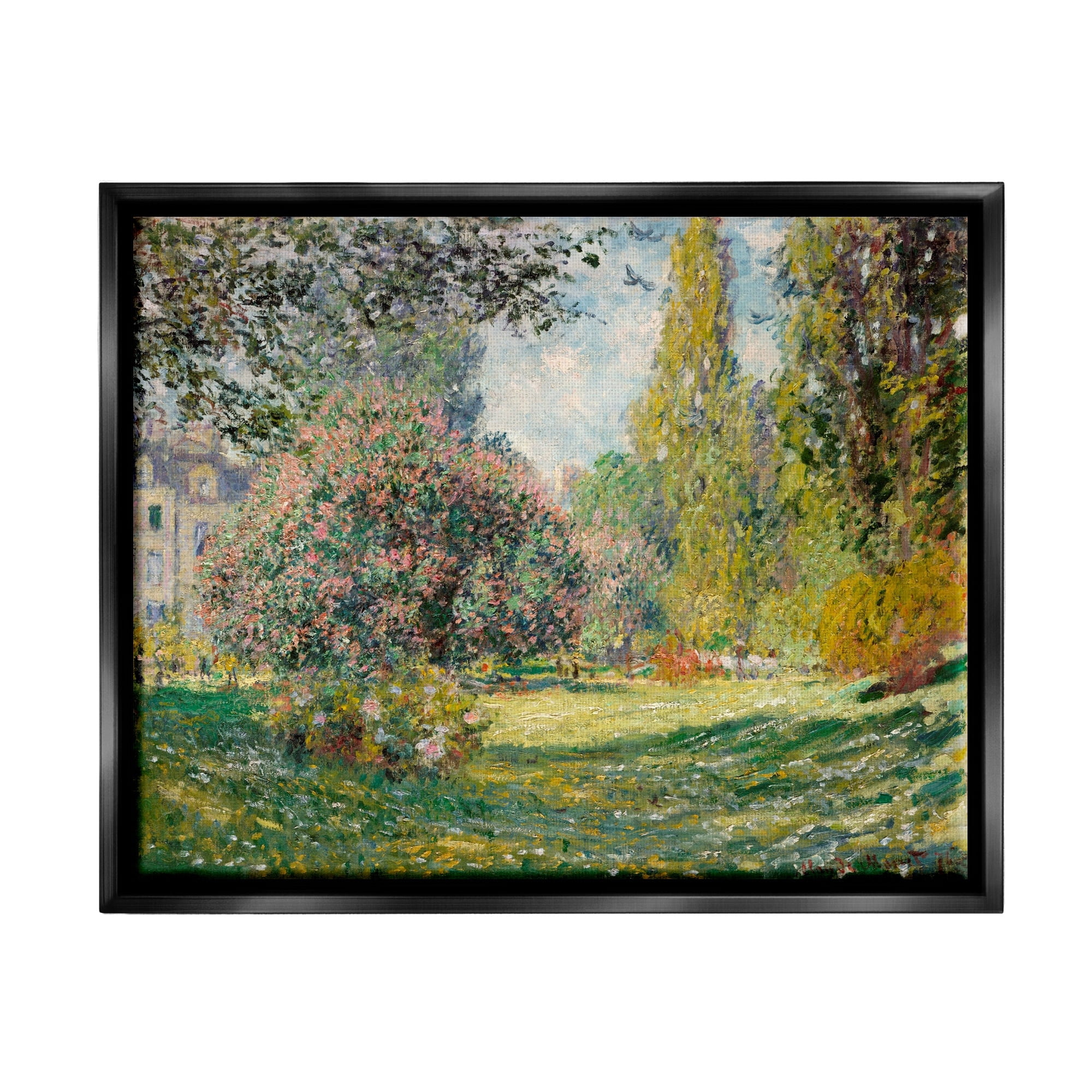 Stupell Industries Impressionist Flower Field Garden Vintage Estate Painting Jet Black Floating Framed Canvas Print Wall Art, Design by Lettered and Lined
