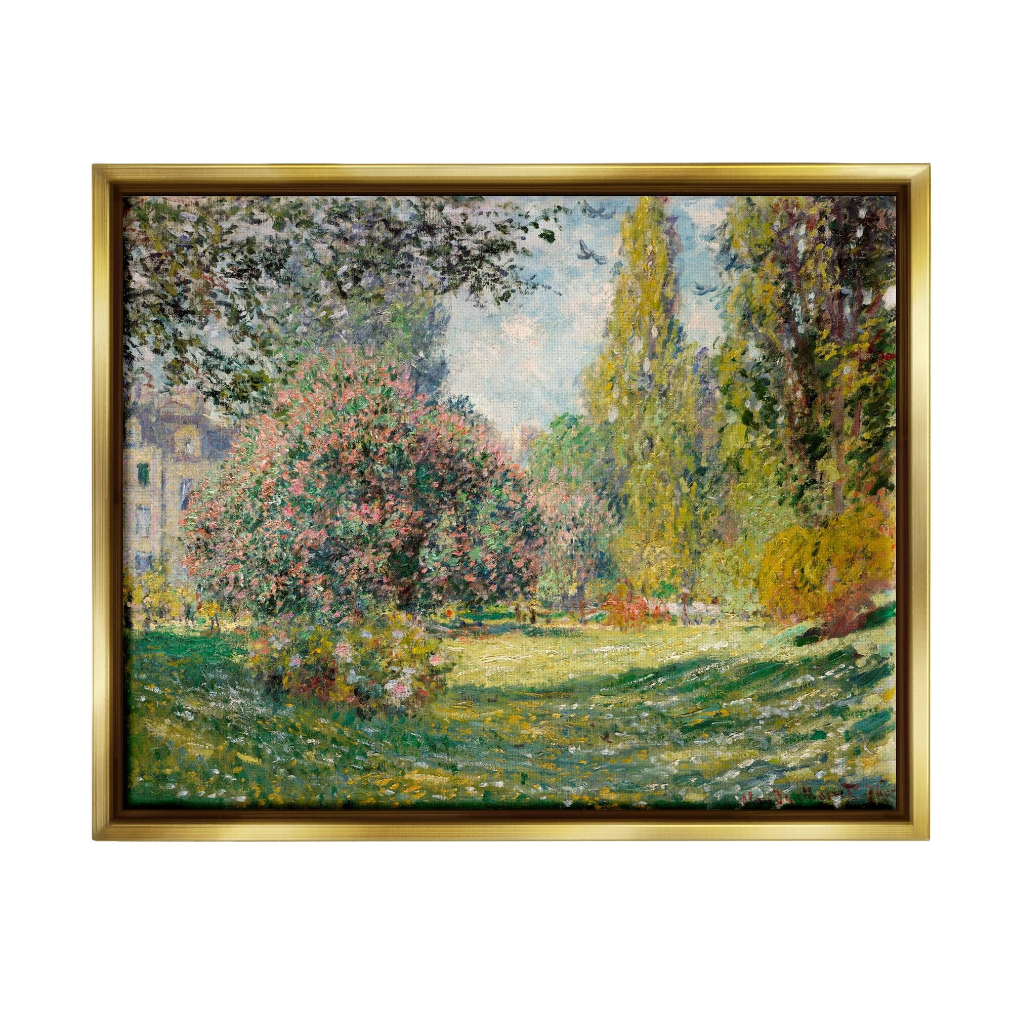 Stupell Industries Impressionist Flower Field Garden Vintage Estate Painting Metallic Gold Floating Framed Canvas Print Wall Art, Design by Lettered and Lined