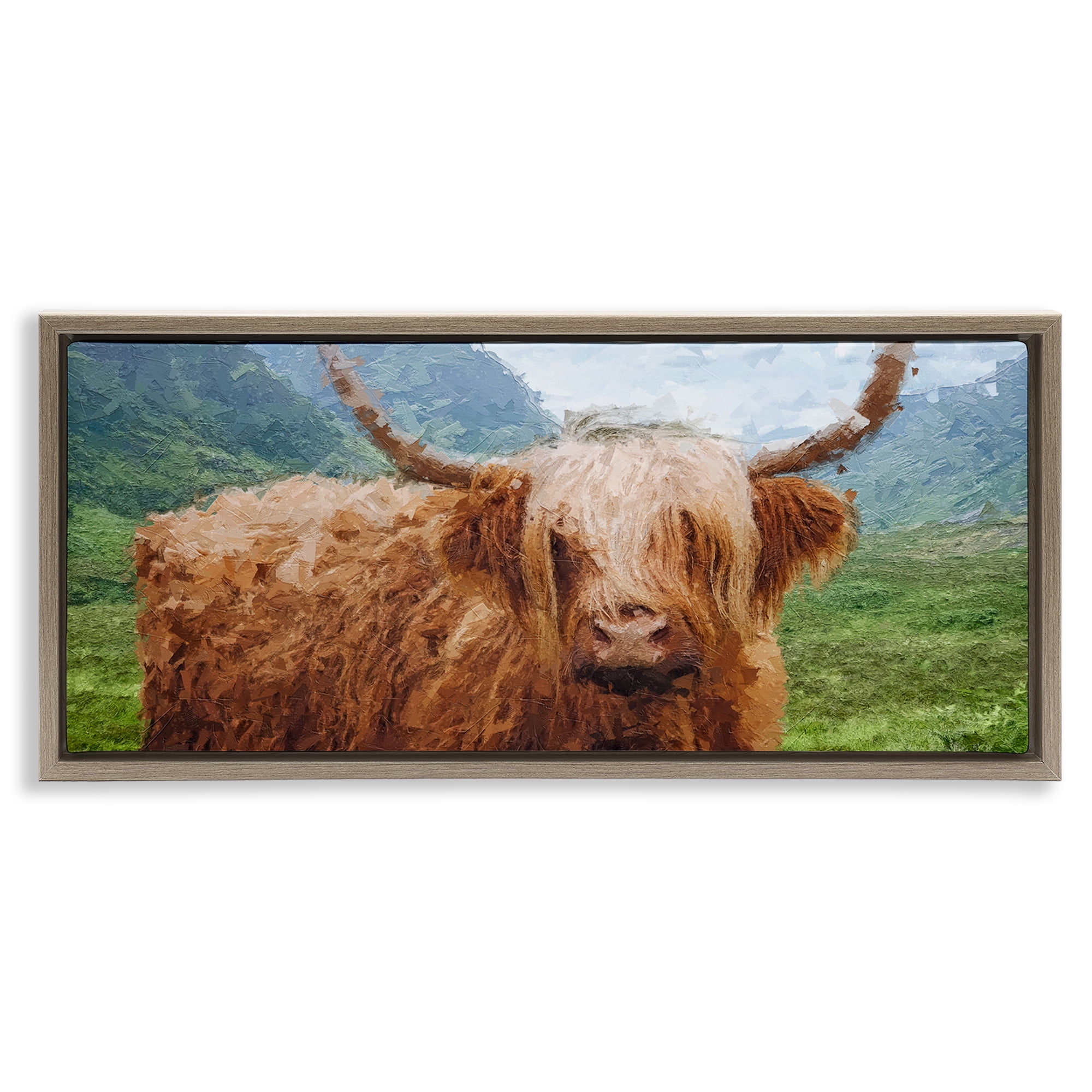 Stupell Industries Impressionist Highland Cattle Animals & Insects Painting Brown Floater Framed Canvas Art Print Wall Art, 25 x 11