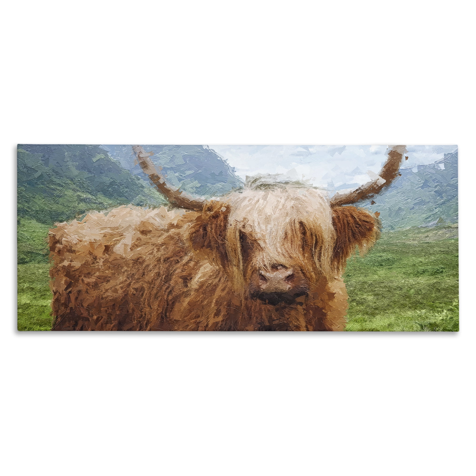 Stupell Industries Impressionist Highland Cattle Animals & Insects Painting Gallery Wrapped Canvas Art Print Wall Art, 30 x 13