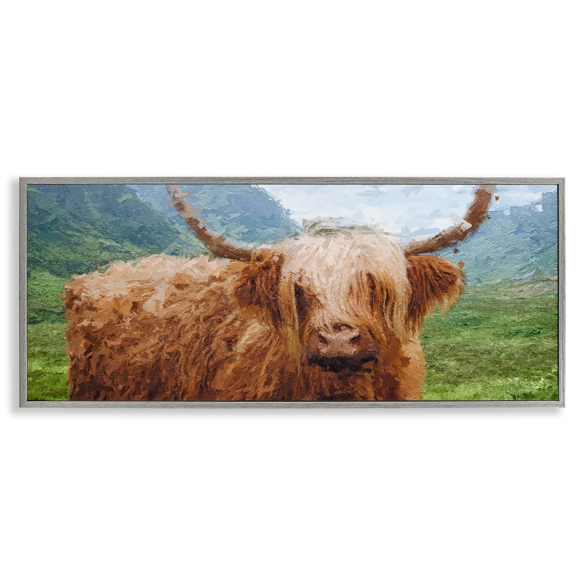 Stupell Industries Impressionist Highland Cattle Animals & Insects Painting Gray Framed Art Print Wall Art, 24 x 10