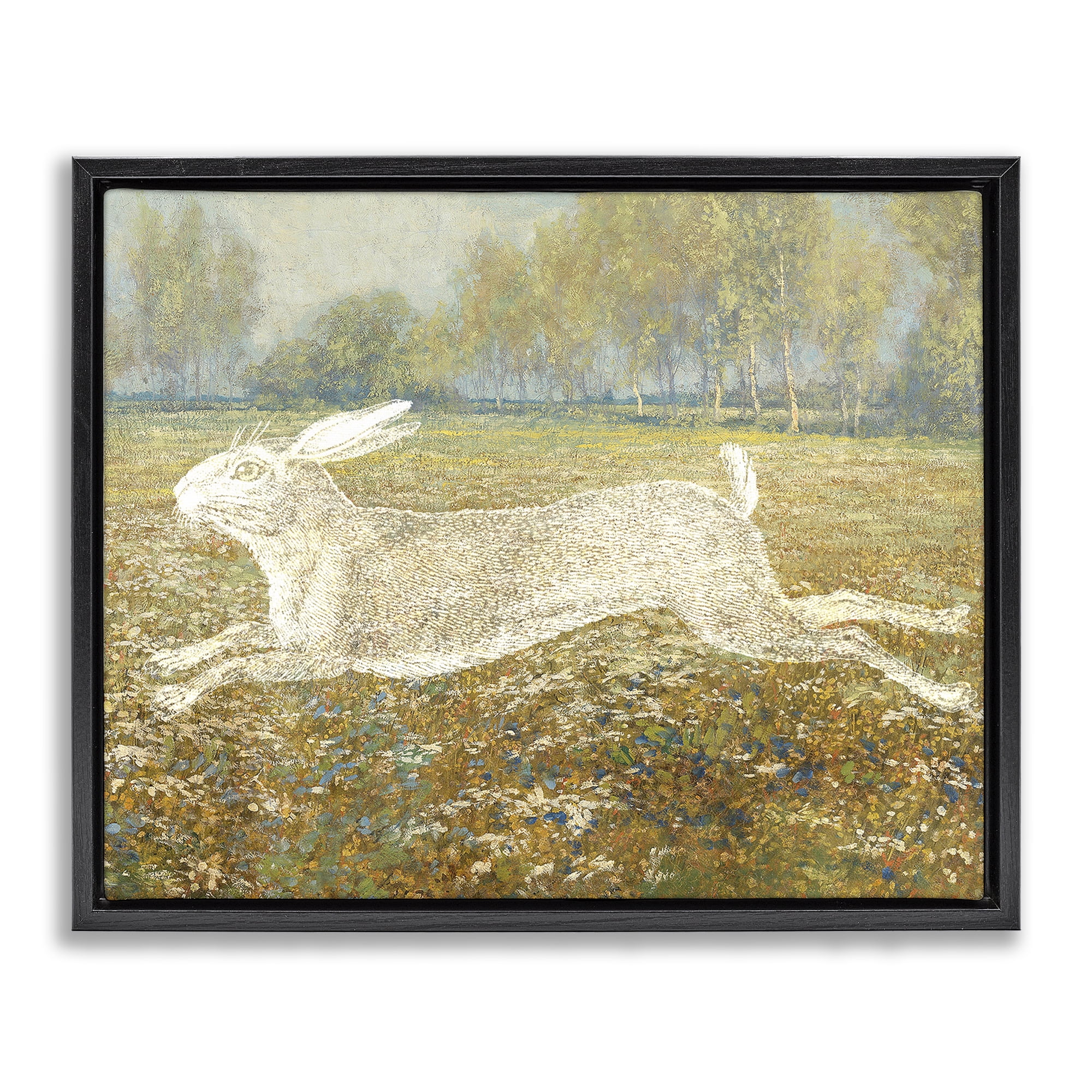 Stupell Industries Impressionist Jumping Hare Landscape & Nature Painting Black Floater Framed Canvas Art Print Wall Art, 21 x 17