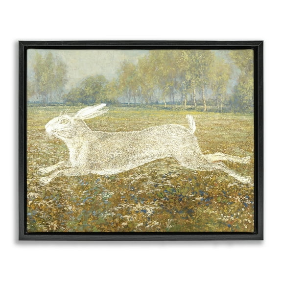 Stupell Industries Impressionist Jumping Hare Landscape & Nature Painting Black Floater Framed Canvas Art Print Wall Art, 21 x 17