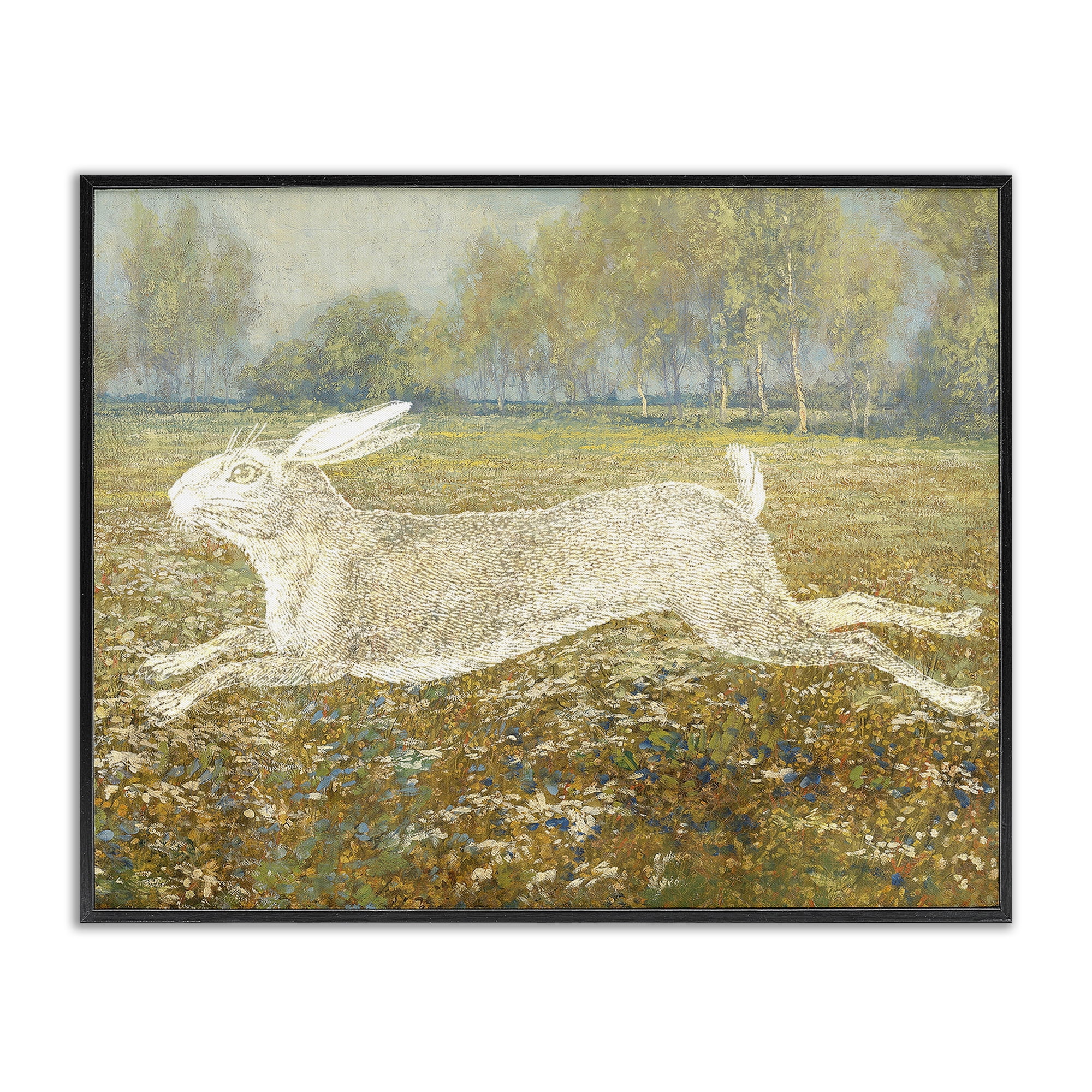 Stupell Industries Impressionist Jumping Hare Landscape & Nature Painting Black Framed Art Print Wall Art, 30 x 24