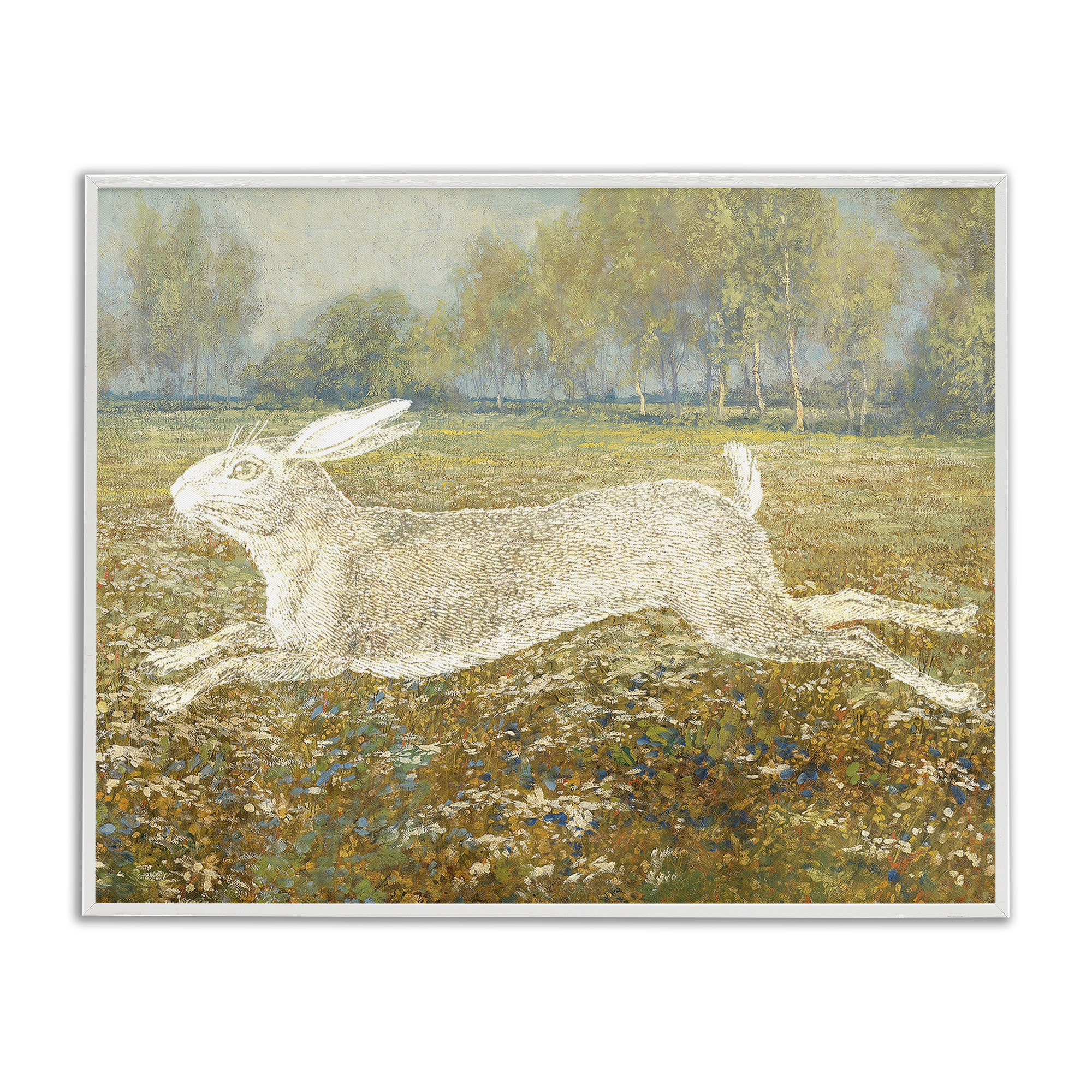 Stupell Industries Impressionist Jumping Hare Landscape & Nature Painting White Framed Art Print Wall Art, 14 x 11