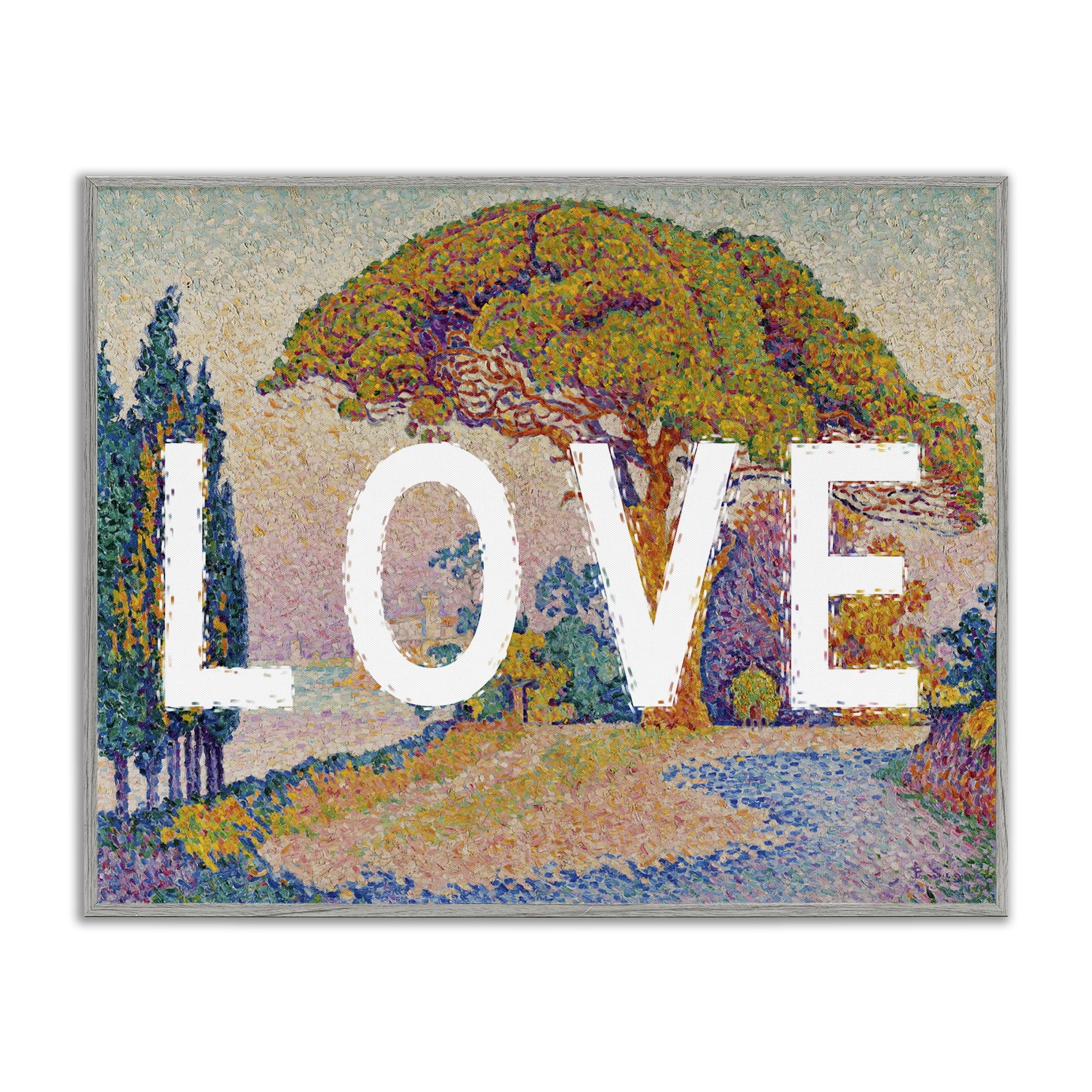 Stupell Industries Impressionist Love over Landscape Landscape & Nature Painting Gray Framed Art Print Wall Art, 20 x 16
