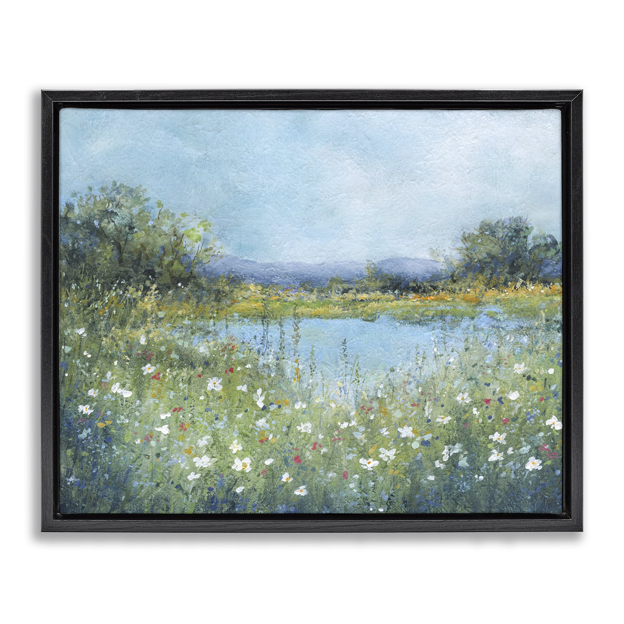 Stupell Industries Impressionist Meadow Surrounding Pond Black Framed Floater Canvas Wall Art, design by Carol Robinson