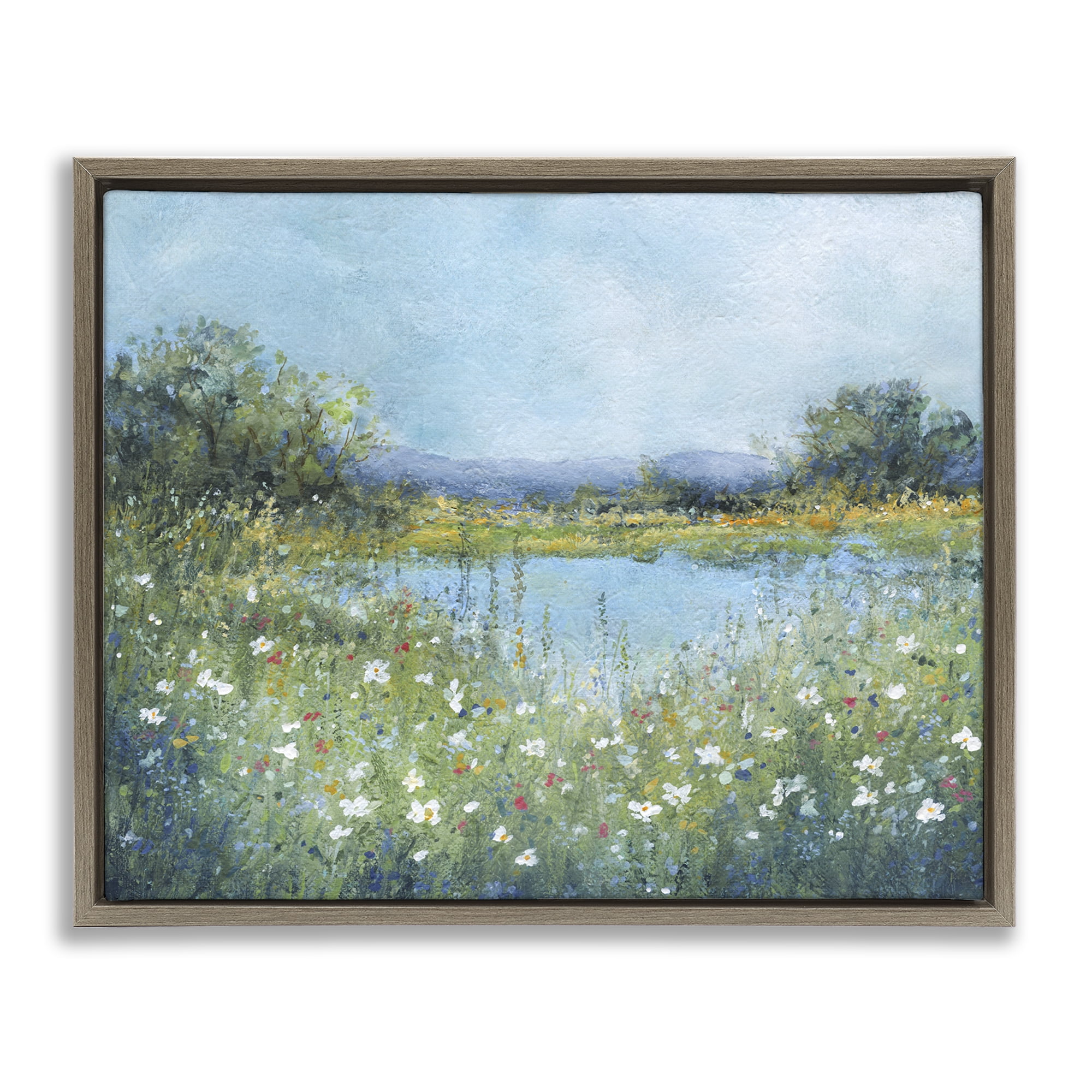 Stupell Industries Impressionist Meadow Surrounding Pond Brown Framed Floater Canvas Wall Art, design by Carol Robinson