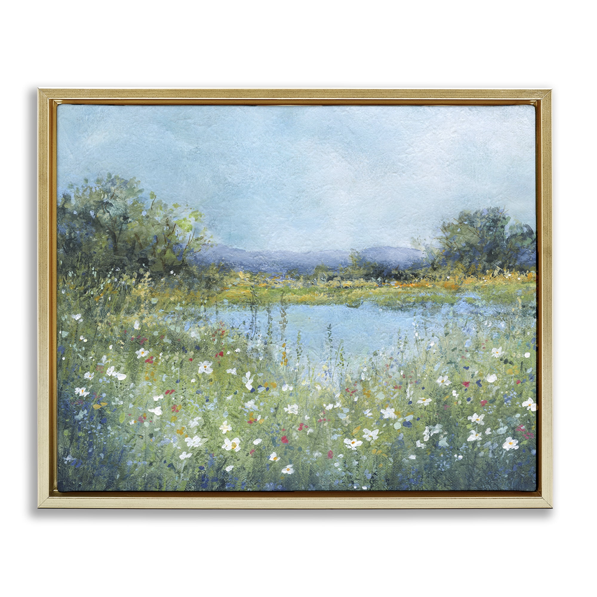 Stupell Industries Impressionist Meadow Surrounding Pond Gold Framed Floater Canvas Wall Art, design by Carol Robinson