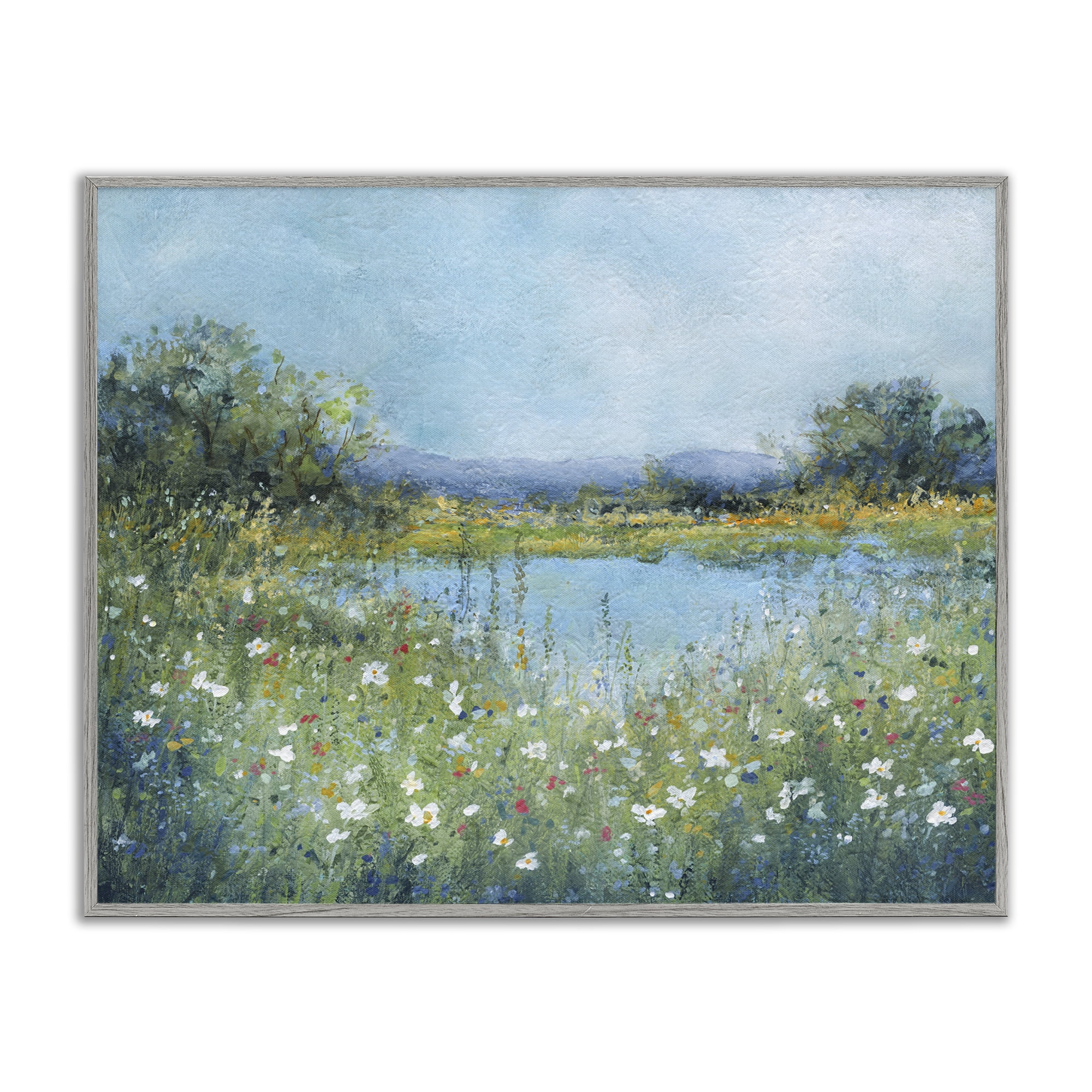 Stupell Industries Impressionist Meadow Surrounding Pond Gray Framed Giclee Art, design by Carol Robinson