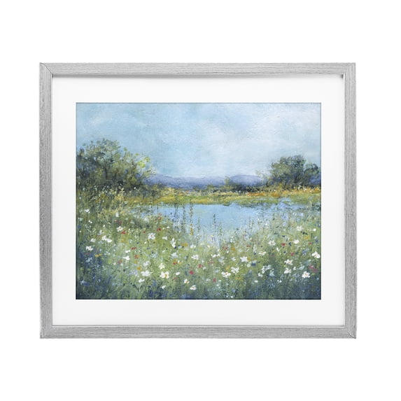 Stupell Industries Traditional Impressionist Meadow Surrounding Pond Gray Framed Print Under Glass, 21 x 17, by Carol Robinson