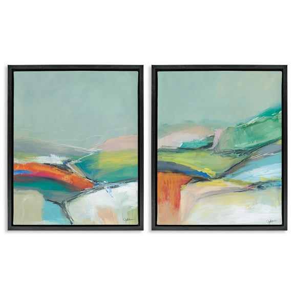 Stupell Industries Impressionist Pastel Landscape Abstract Painting Black Floater Framed Canvas Art Print Wall Art, 17 x 21, Set of 2
