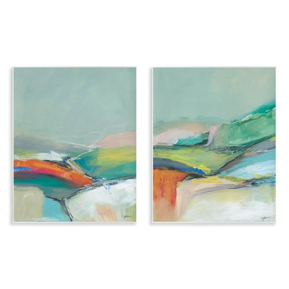 Stupell Industries Impressionist Pastel Landscape Abstract Painting Unframed Art Print Wall Art, 11 x 14, Set of 2