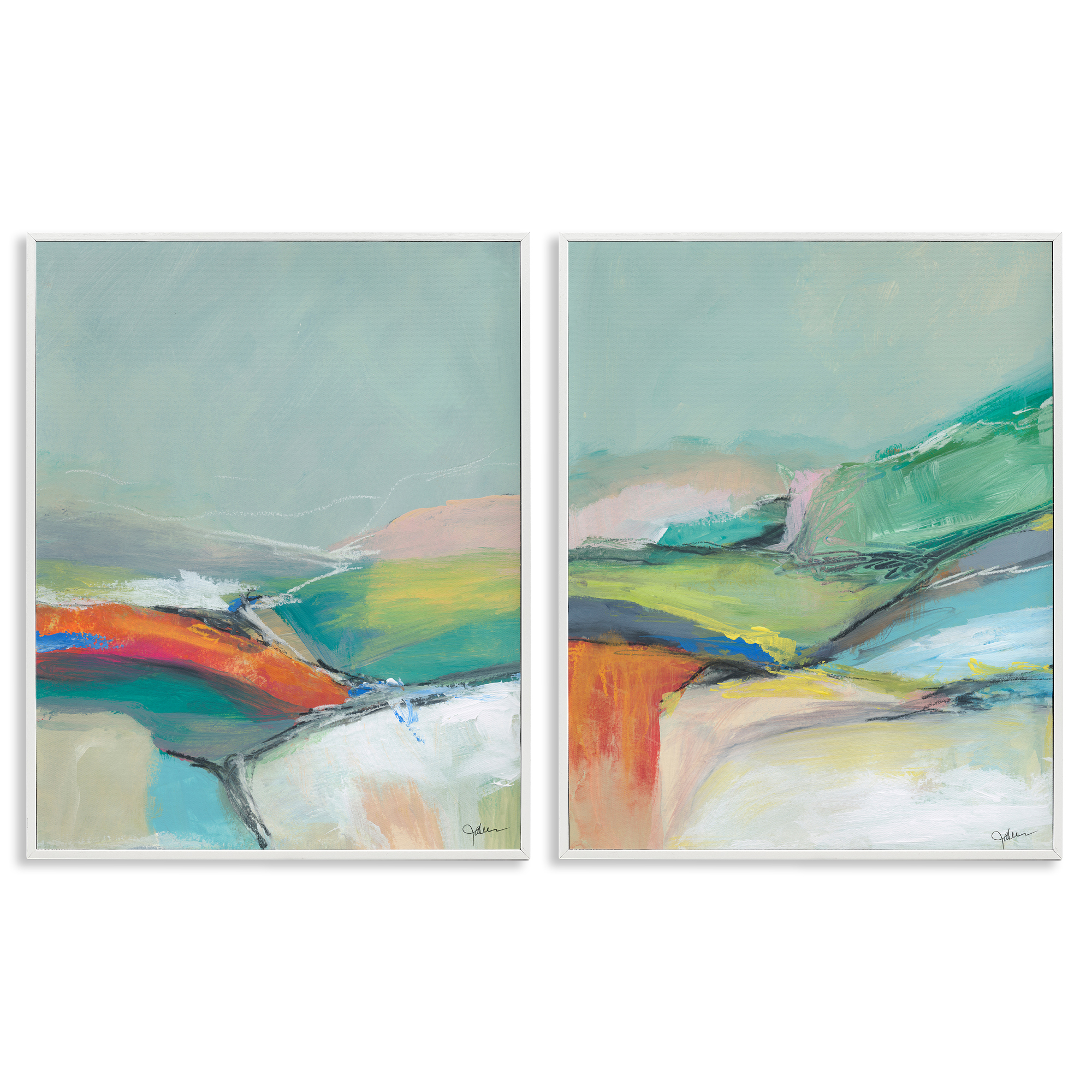 Stupell Industries Impressionist Pastel Landscape Abstract Painting White Framed Art Print Wall Art, 11 x 14, Set of 2