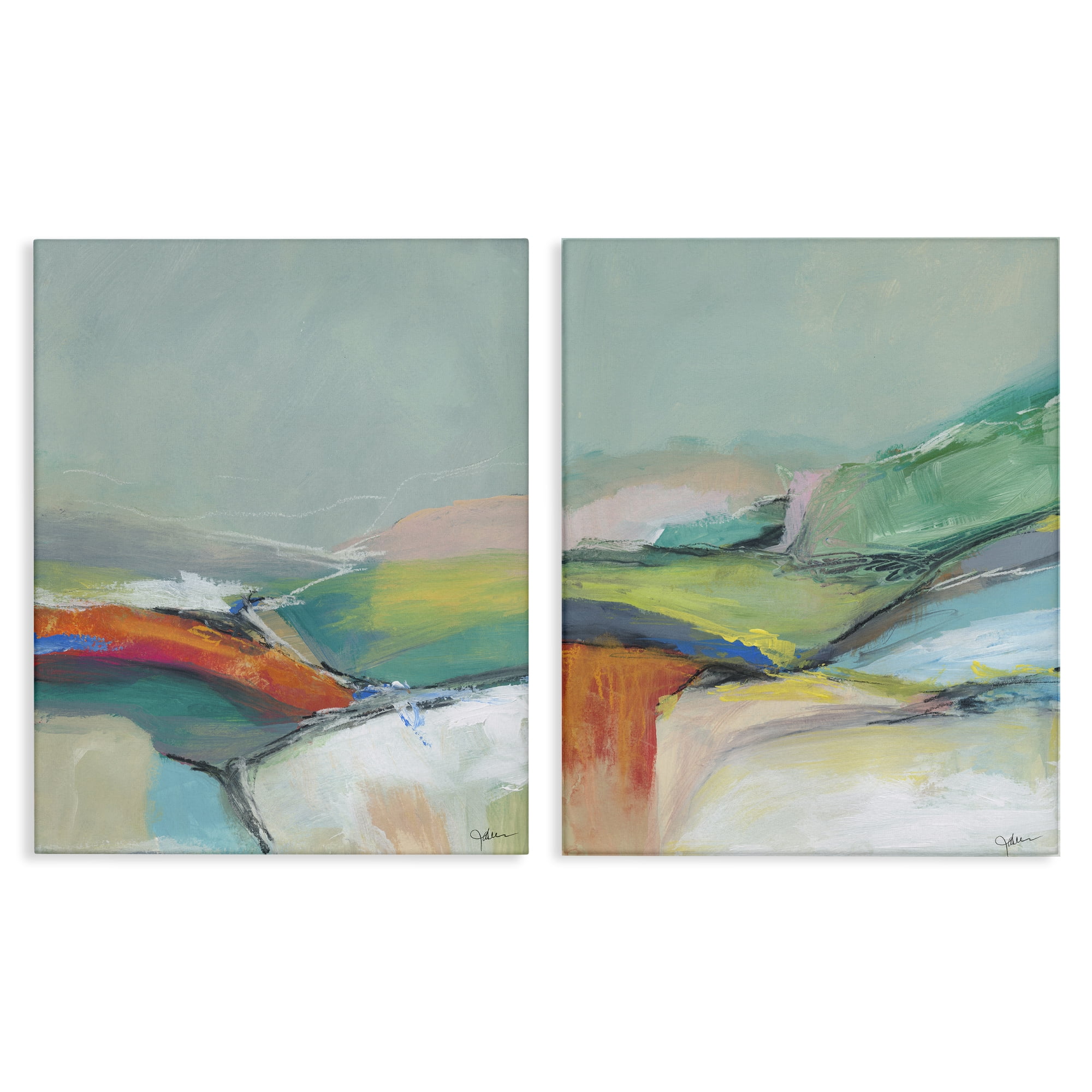 Stupell Industries Impressionist Pastel Landscape Abstract Painting Wrapped Canvas Art Print Wall Art, 16 x 20, Set of 2