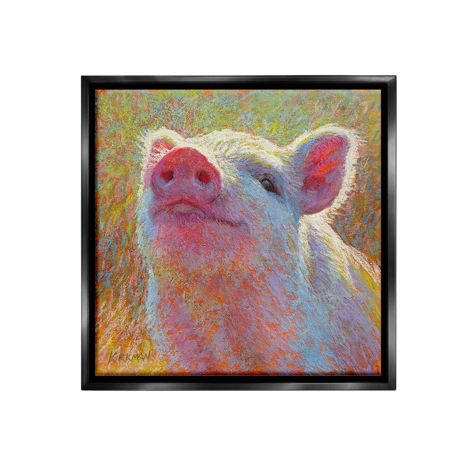 Stupell Industries Impressionist Pig Painting Animals & Insects Painting Black Floater Framed Canvas Art Print Wall Art, 25 x 25